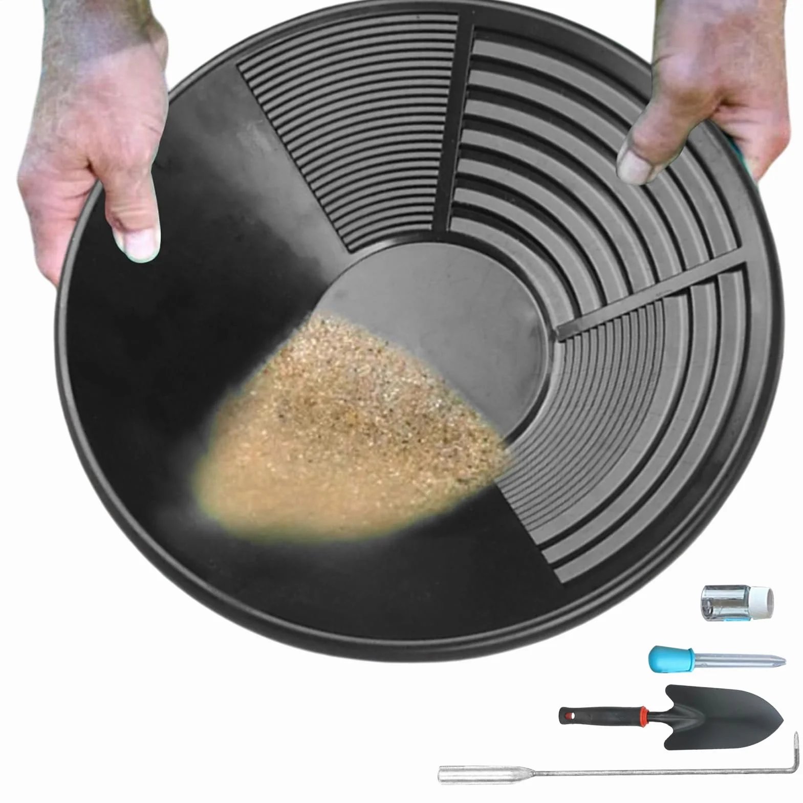 Kit D'orpaillage 5 Pièces Tamisage Manuel Casserole Minière En Plastique Noir Prospection D'or