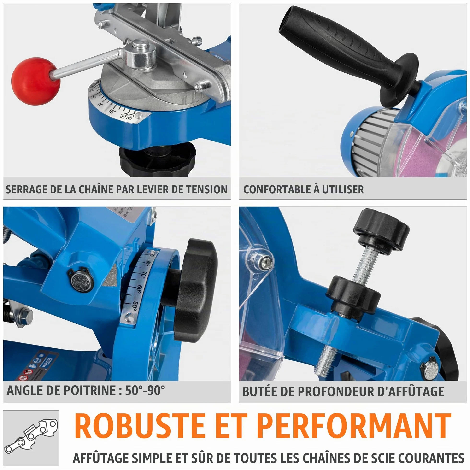 Güde Affûteuse affilacatene pour tronçonneuse avec 2 pinces de rechange