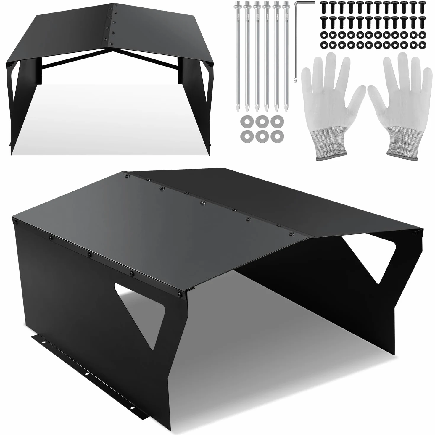 Herrselsam Abri de protection galvanisé pour tondeuse robot avec gants et protection UV - Idéal contre la pluie et la grêle - 78 x 60 x 34 cm - Noir
