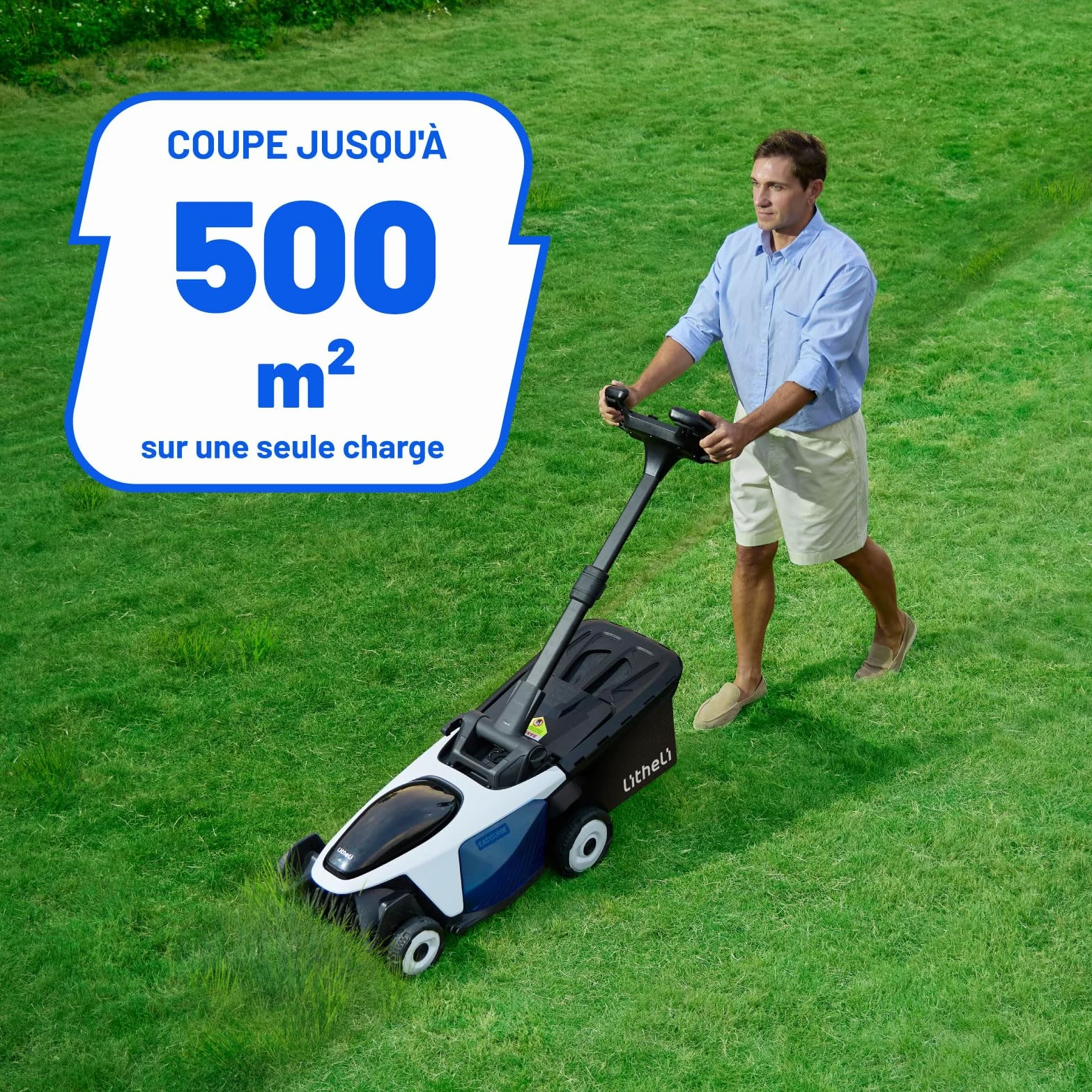 Litheli Easysurge Tondeuse à Gazon sans Fil 43cm, 2X 20V Batteries 4.0Ah, Autotractée (2,2-4,7 km/h), Bac 50L, 25-75 mm Hauteur Réglable, pour Pelouses jusqu'à 500m²