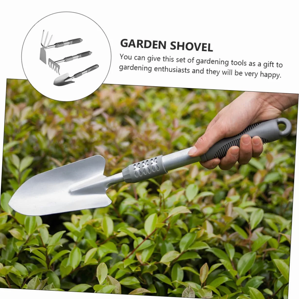 TOYANDONA Kit Outils Jardinage Maison 3 Pièces, Pelle de Jardin en Acier et PVC, pour Planter, Bêcher et Transplanter, Prise Confortable, Argenté