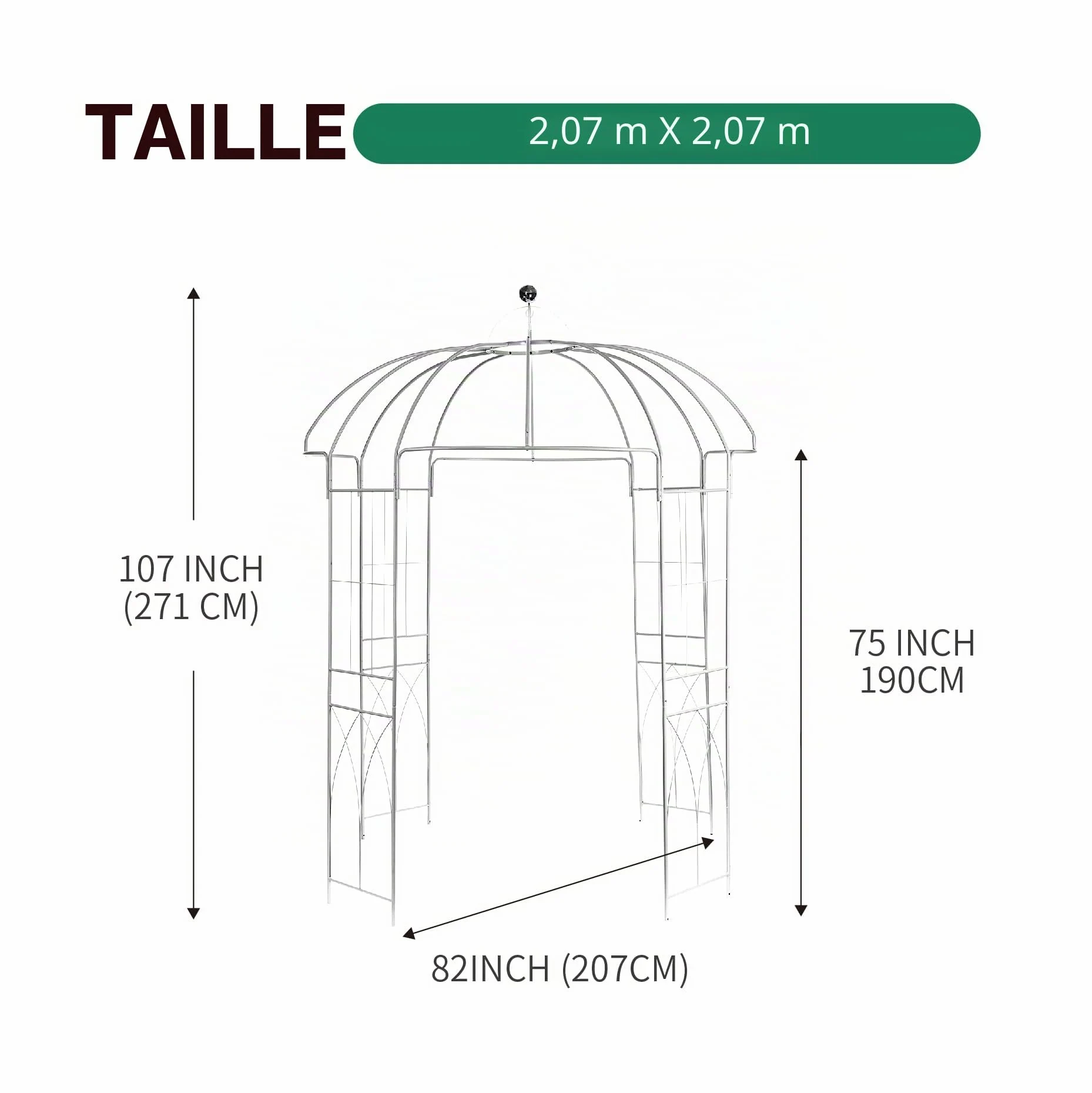 GARDEN Style français Arche à Rosiers tuteur Roses Arche de Jardin Arceau rosiers Support Plantes Grimpantes 271x207x207 cm Blanc