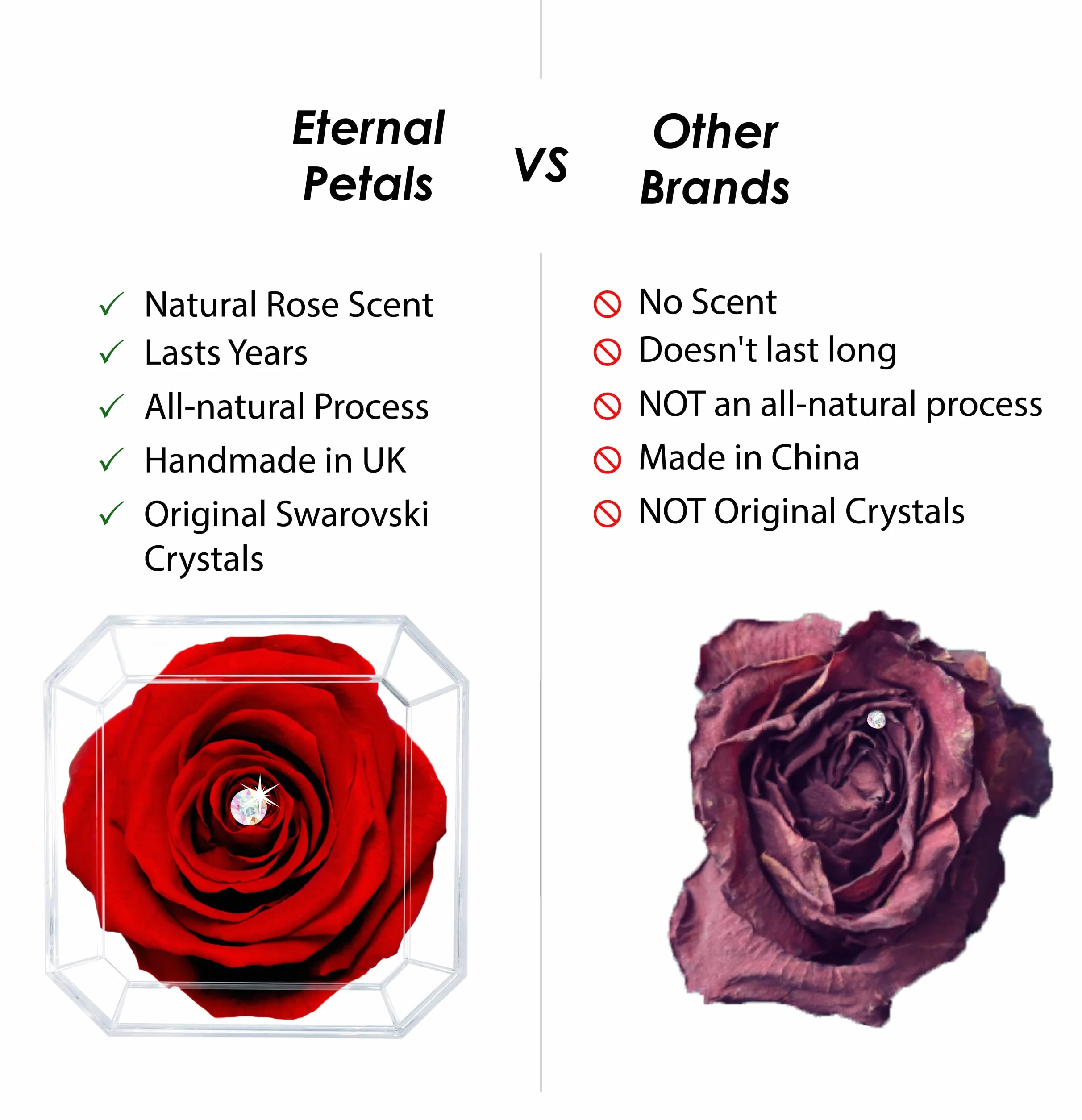 Eternal Petals White Gold Solo Rose with Multicolor Swarovski Crystal Black