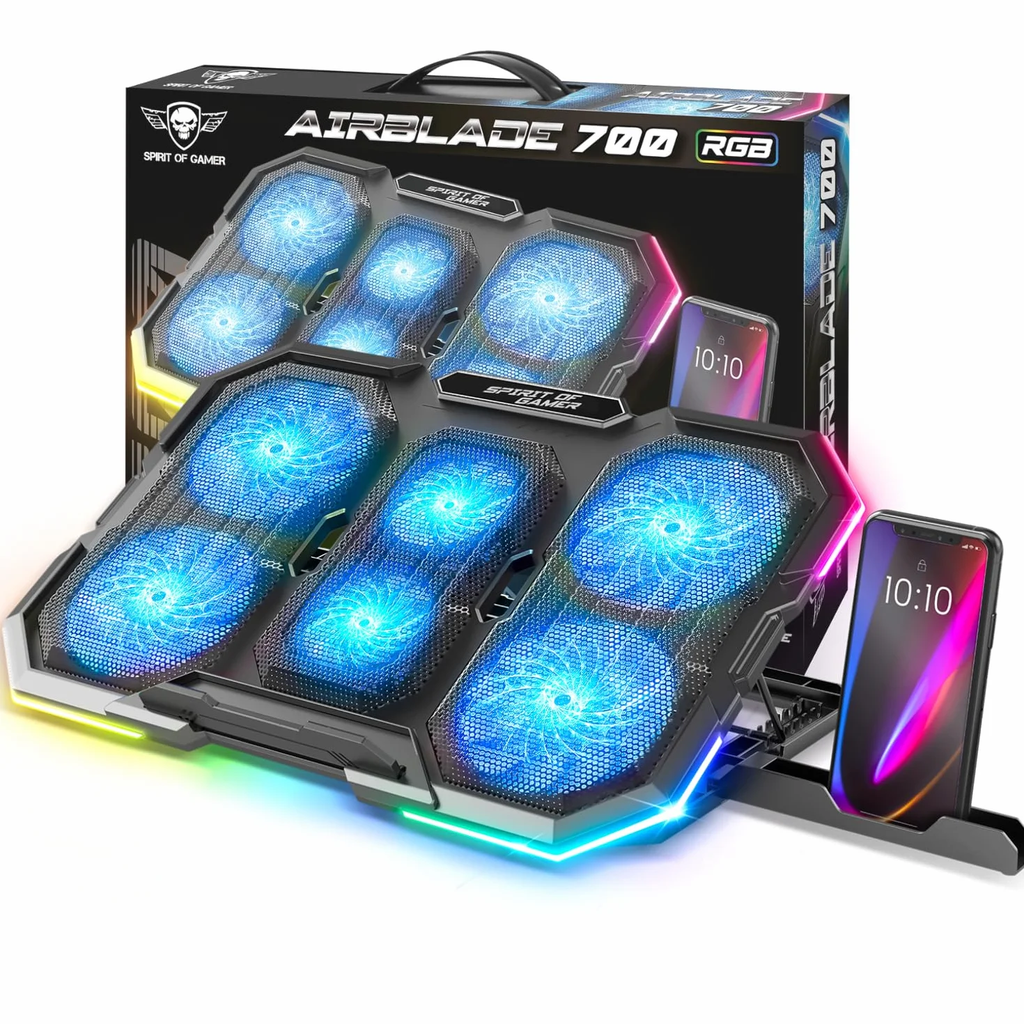 SPIRIT OF GAMER Refroidisseur PC Portable 10"-17" 6 Ventilateurs Silencieux RGB Support Ventilé pour Ordinateur Portable