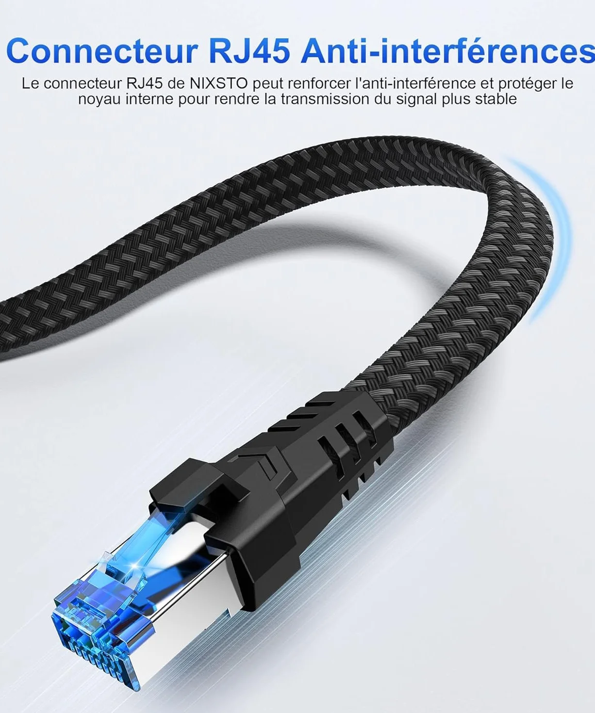 Câble Ethernet Cat 8 40Gbps 2000MHz RJ45 Plat Nylon Tressé LAN 0.5-30M
