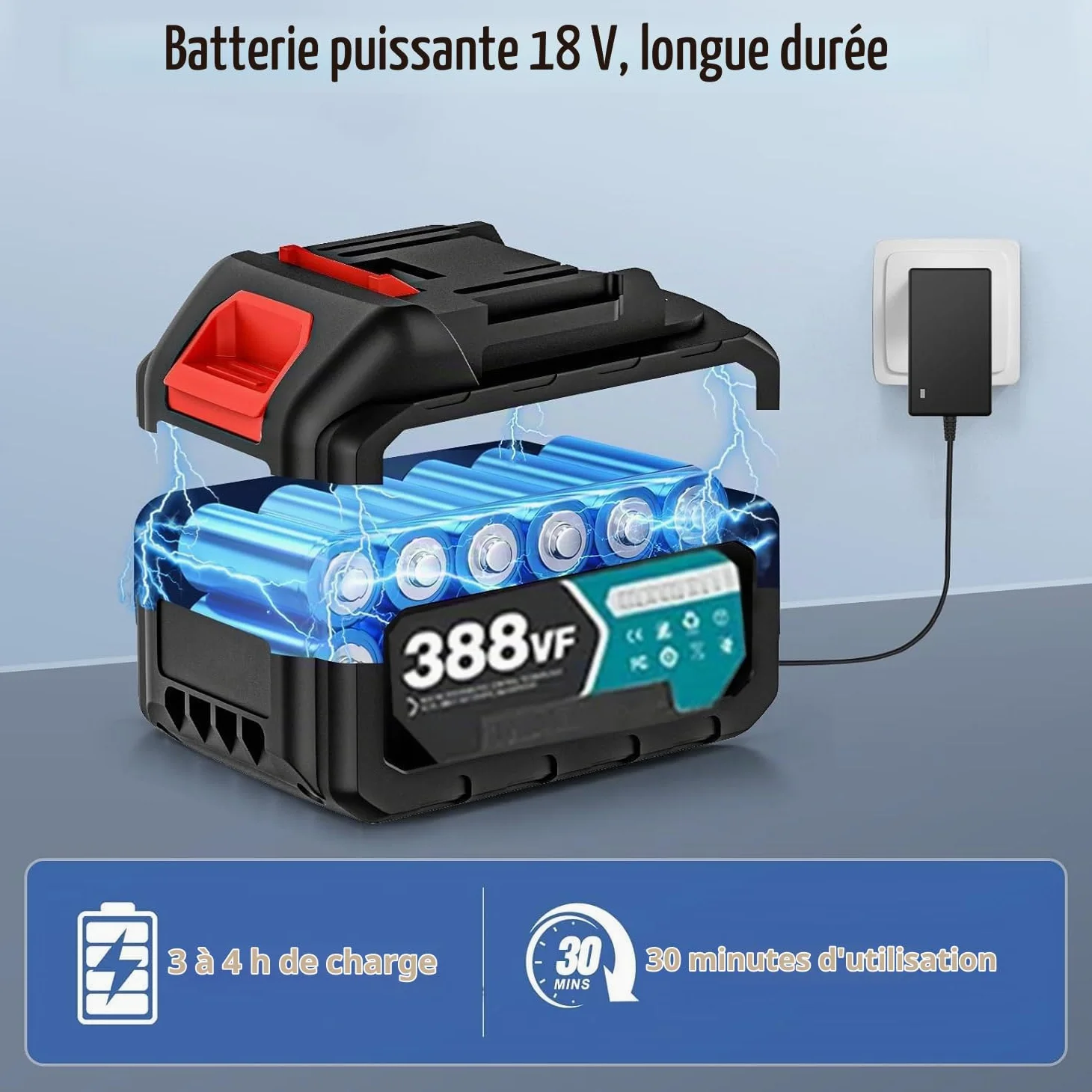 Nettoyeur Haute Pression sans Fil 3 Niveaux de Réglage Max 200Bar | Buse 6 en1 Sur Batterie 15000mah portable