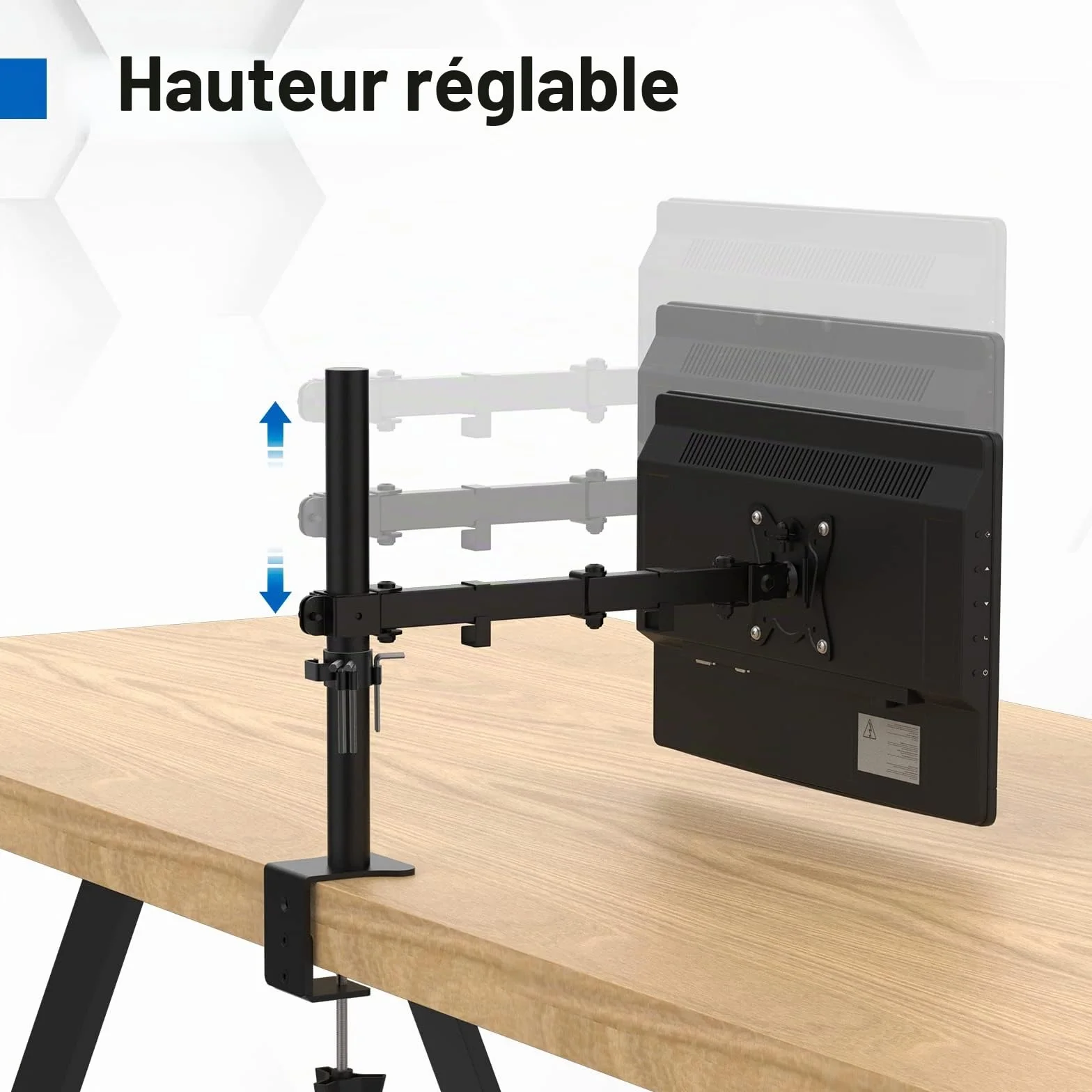 Bras Ecran PC VESA 75x75-100x100 mm GRIFEMA GB2001-1 Rotation 360° Inclinaison ±90° Réglable Hauteur 10 kg Noir