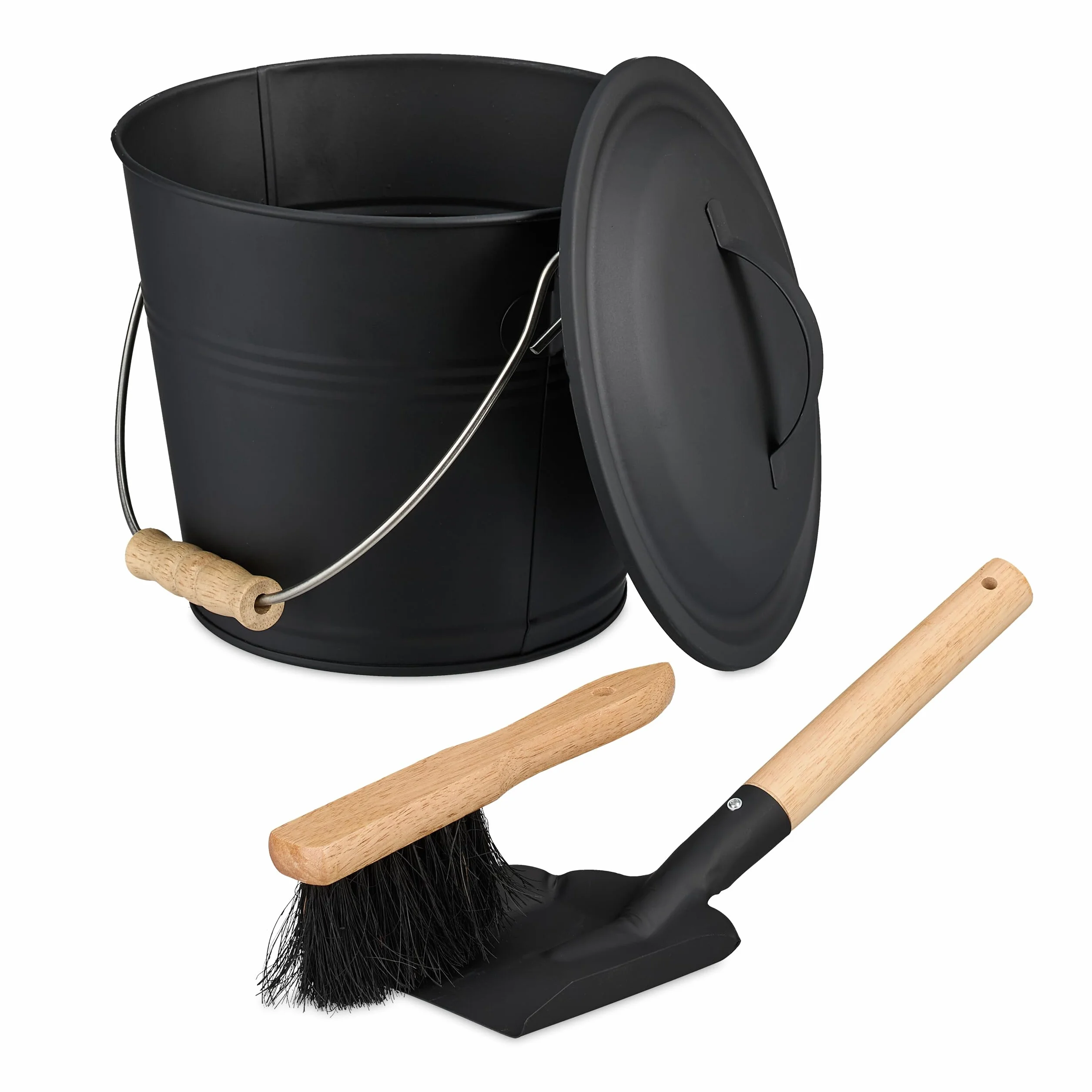 Relaxdays Seau à Cendres 4,5 litres avec Couvercle et Pelle Balayette Noir
