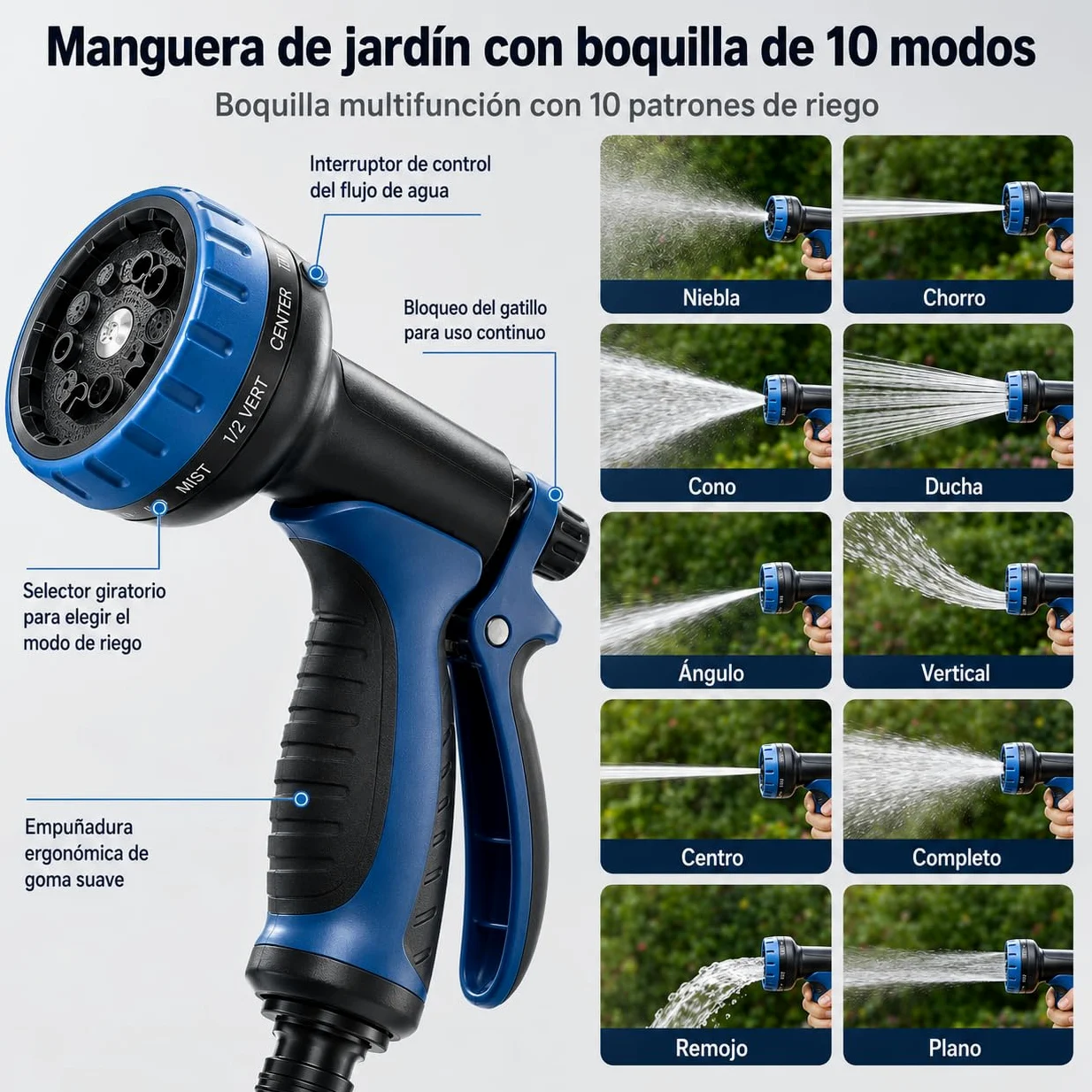 Tuyau d'arrosage extensible 15 m, tuyau d'arrosage rétractable, tuyau d'arrosage flexible avec 10 fonctions, adaptateur 3/4", connecteur en laiton massif, pour maison
