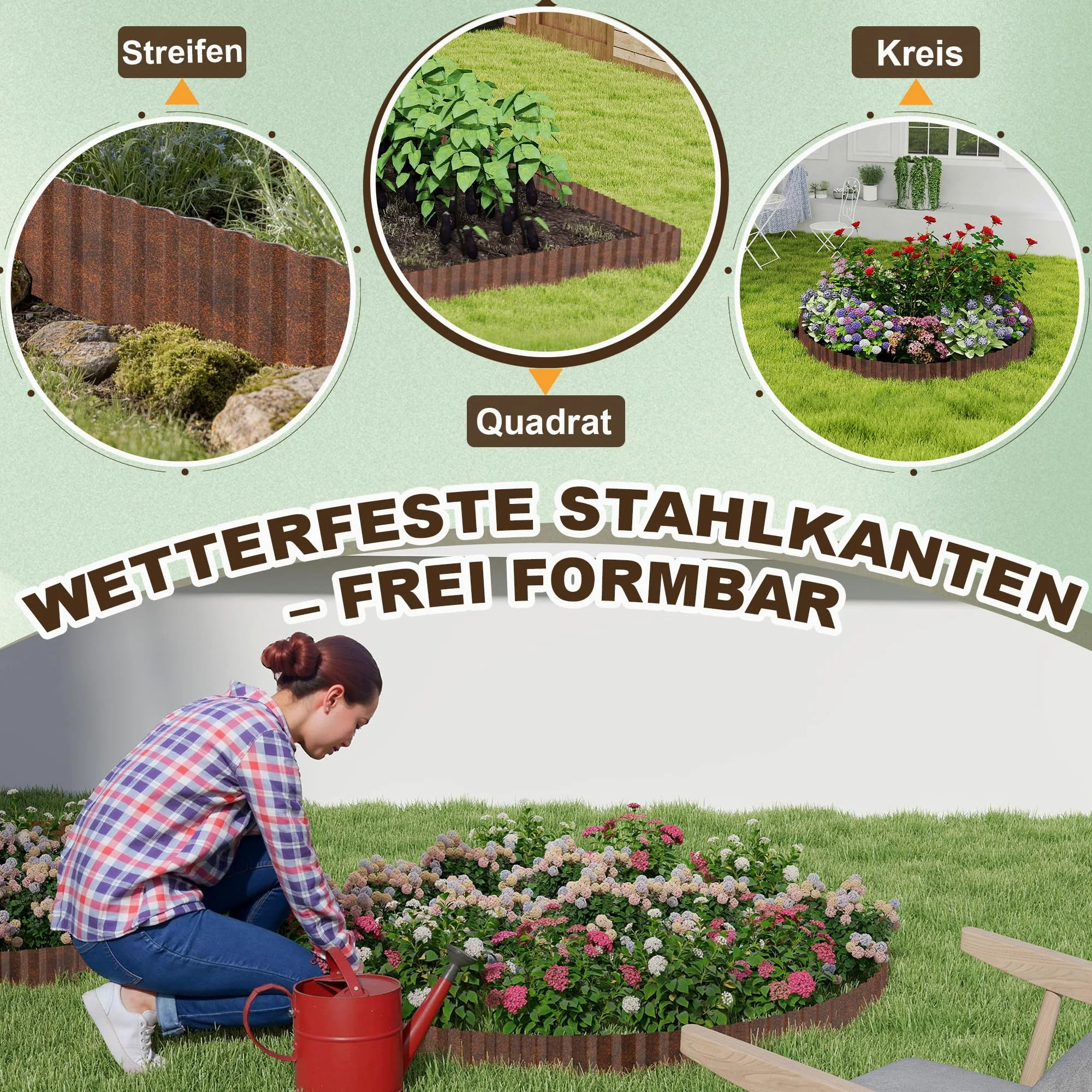 Aufun Bordure de pelouse en métal - 10 m - En forme de vague - 18 cm de haut - Idéale pour la délimitation de pelouse et de parterres - Inoxydable et durable - Flexible pour les amateurs de jardin et