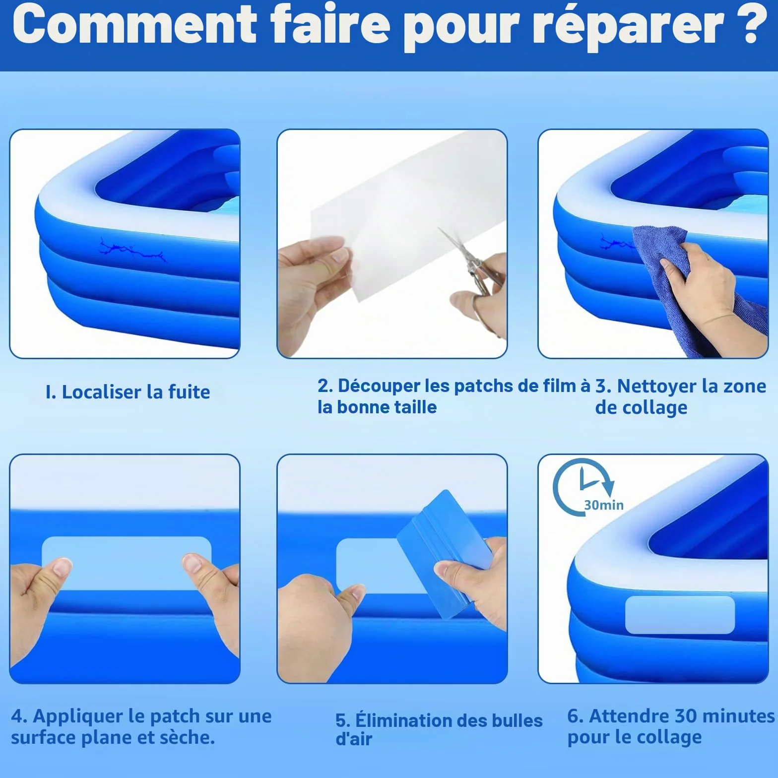 Nepfaivy Kit Réparation Piscine - Rustine PVC 10 x 150 cm, Ruban Adhésif pour Piscine Gonflable Spa