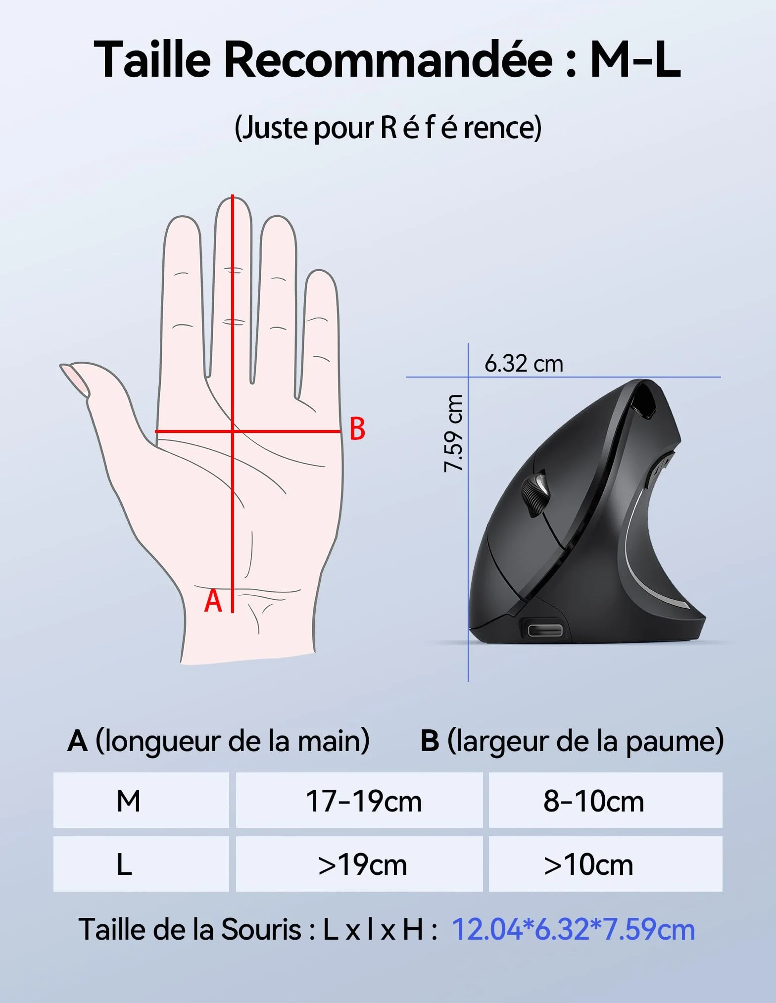 TECKNET Souris Ergonomique sans Fil Rechargeable 4800 DPI Réglable Silencieuse 2.4G 6 Boutons LED Noir