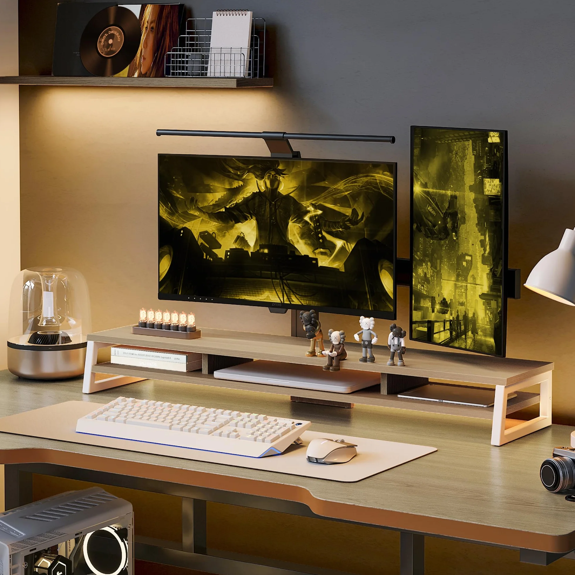 Fenge Réhausseur d'Écran d'Ordinateur en Bois, Support de Moniteur, 108x25,5x13,7cm, Charge 45KG (Chêne)