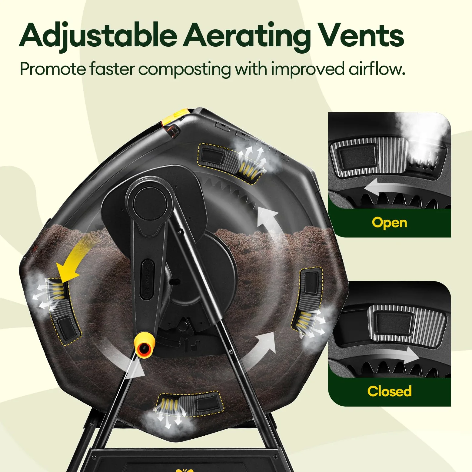 MAYGROVE Composteur 200L à 2 Compartiments Rotatif 360° Bac à Compost pour Jardin avec Portes Coulissantes Cadre en Acier Robuste