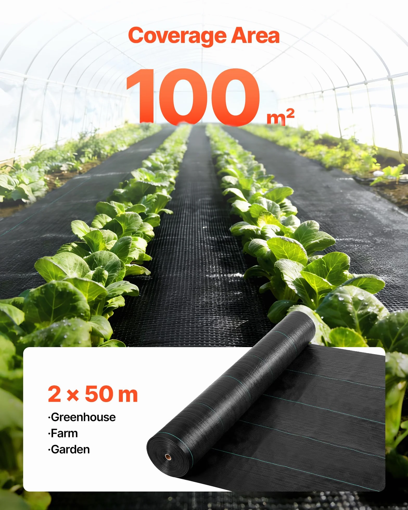 VEVOR Toile de Paillage 2x50 m Bâche Anti Mauvaise Herbe 100 g/m² Géotextile Anti Repousse Tissé PP Noir