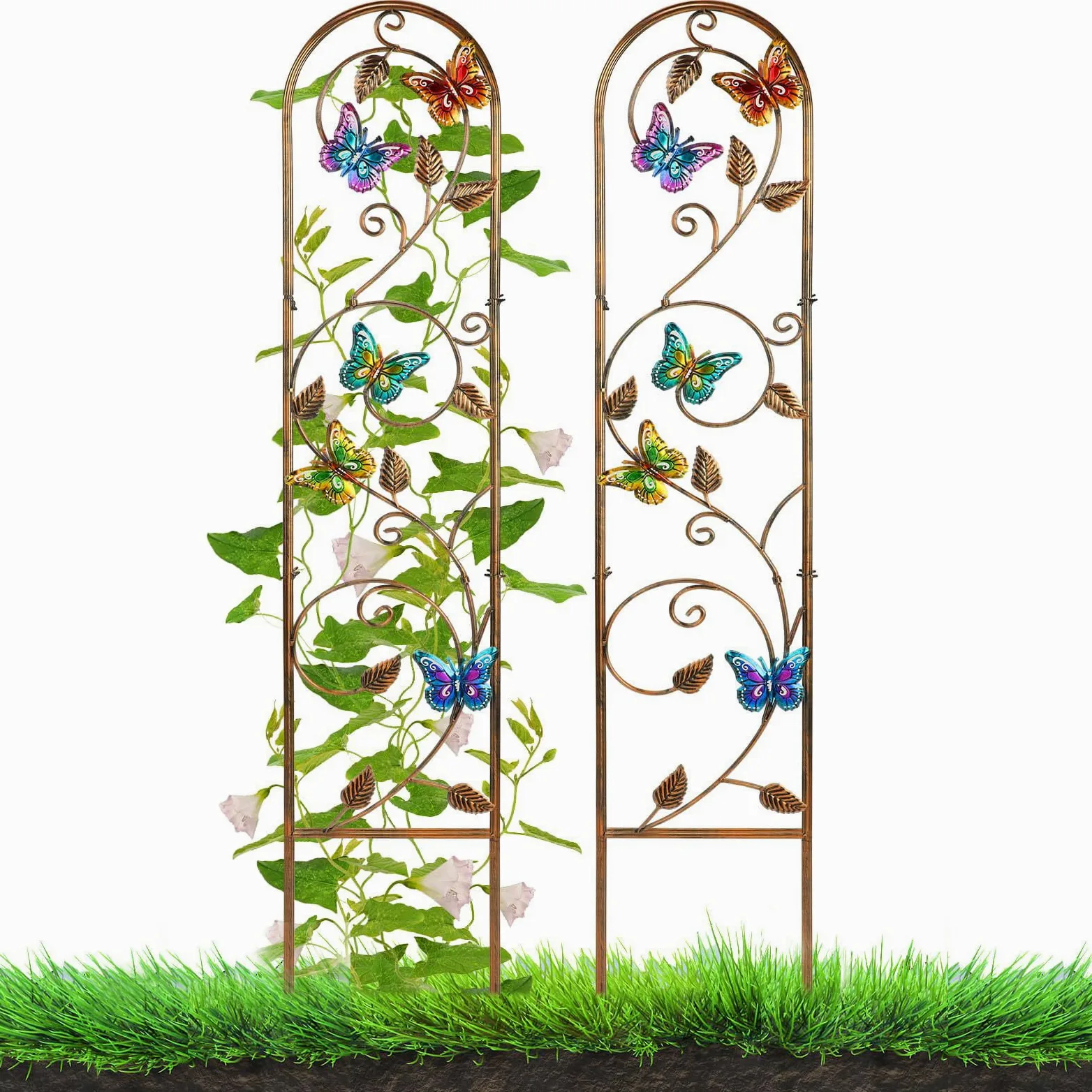 MEIYIFAN Lot de 2 Treillis Métalliques de Jardin de 152 cm Obélisque Haut pour Plantes Grimpantes Décoration Clôture Arquée pour Patio Extérieur Pelouse Cour Jardin (Papillon)