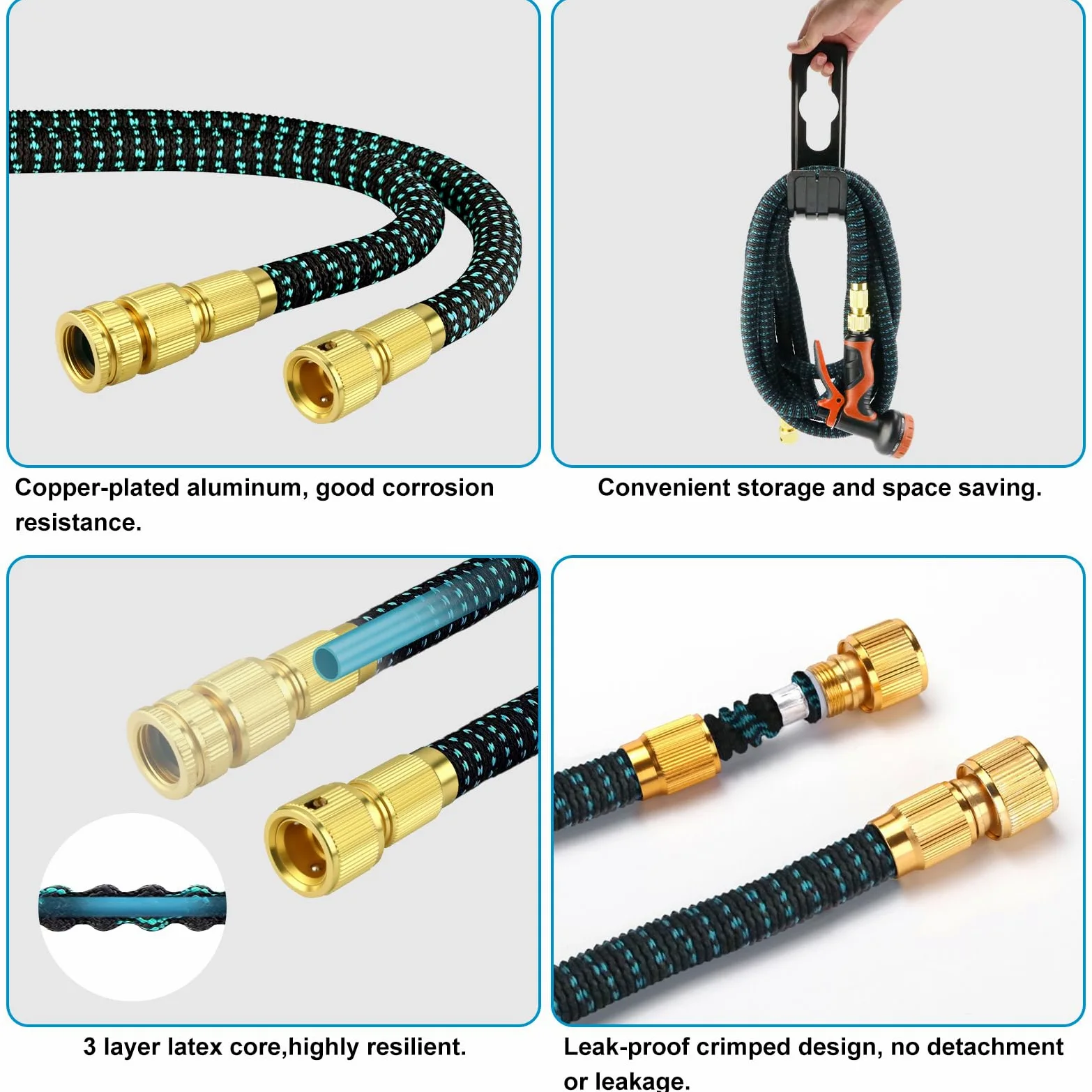 Tuyau d’arrosage extensible - 22,6 m avec buse de pulvérisation à 10 fonctions, tuyau d’arrosage flexible avec raccords de tuyau de 3/4", 1/2", tuyau d’arrosage léger et étanche pour jardin