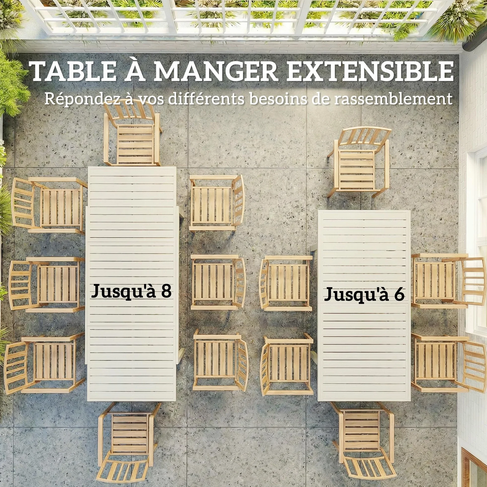 Outsunny Table de Jardin Extensible 150-225 cm Aluminium Anti-Rouille Blanc