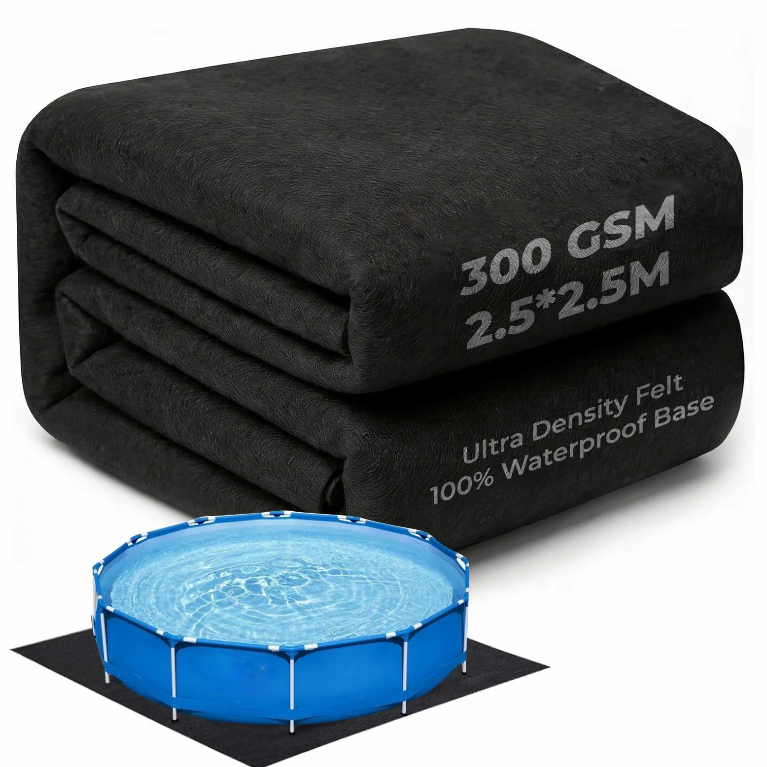 Tapis de Sol pour Piscine Hors Sol 2.5m - Géotextile Extra-Épais 300g/m² avec Film PE - Protection Anti-Perforation - Tapis sous Piscine Antidérapant - Installation Facile pour Spa et Jacuzzi