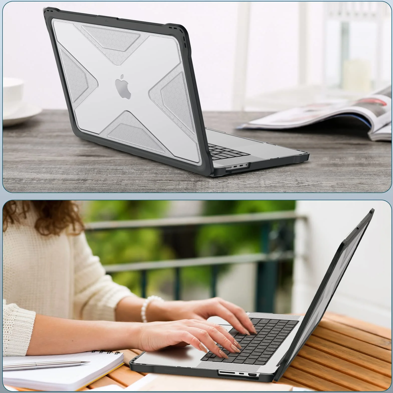 FINTIE Coque Hybride Compatible MacBook Pro 14 Pouces M5 M4 M3 M2 M1 Pro/Max 2026-2021, Etui Rigide Robuste Housse Bords Antichoc Noir