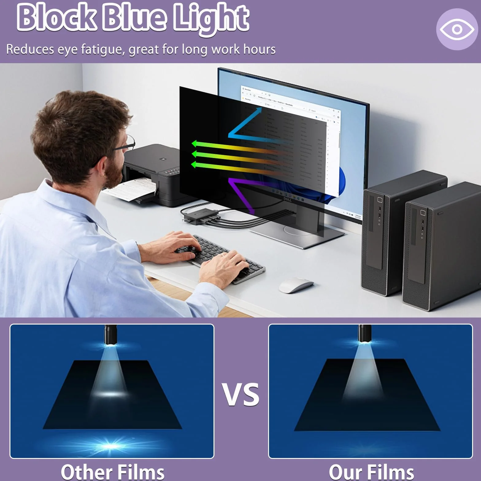Filtre de Confidentialité 18.5 Pouces, Film Protecteur d'Écran Anti Espion, Anti-Lumière Bleue pour Moniteur 18.5" 16:9