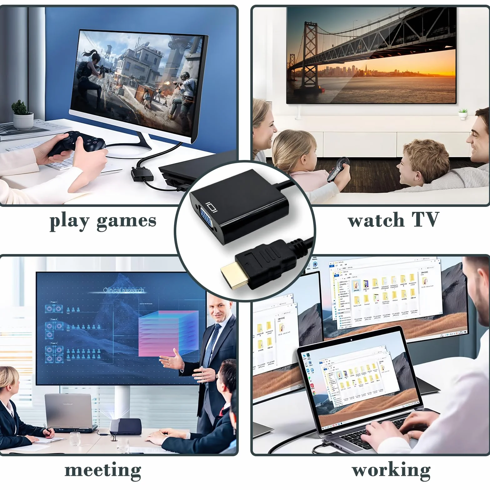 Adaptateur HDMI à VGA 1080p 60Hz Convertisseur pour PC, Ordinateur Portable, HDTV