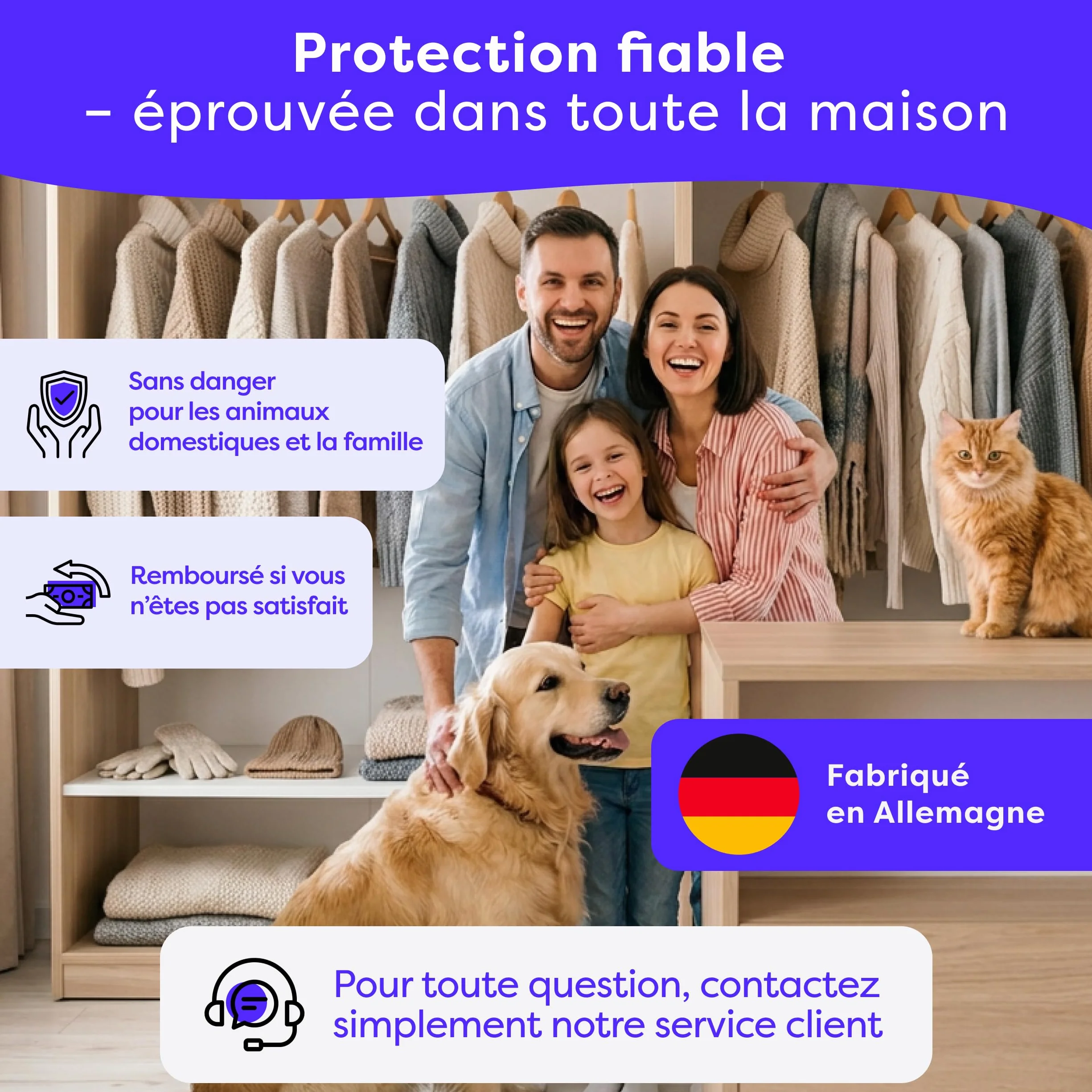 Wolkenfeld Anti Mites Textiles Piège à Mites Vêtements Adhésifs 8 Pièges Laine Cachemire 100% Naturel Fabriqué Allemagne