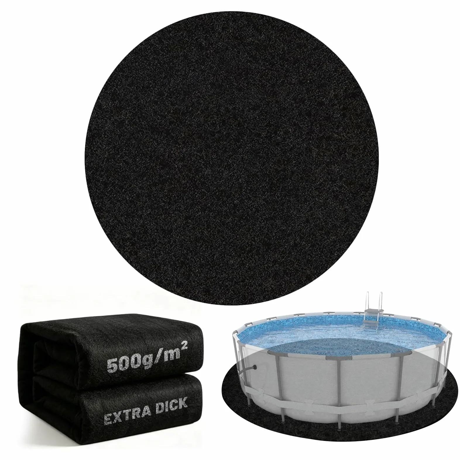 Tapis Piscine Hors Sol Rond 200cm, Tapis de Sol Piscine, Antidérapant, et Résistant aux Déchirures, Adapté aux Piscines Extérieures et aux Baignoires, Prolongeant La Durée de Vie de La Piscine
