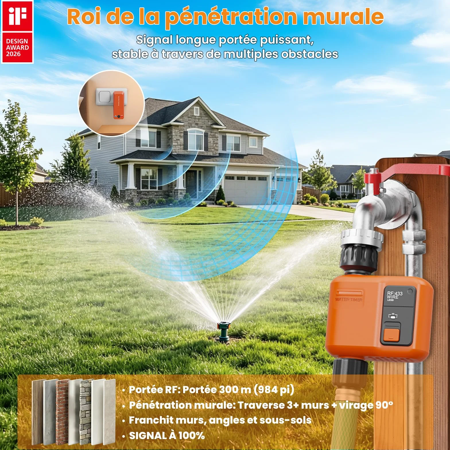 Programmateur Arrosage WiFi 300 Mètres RF Minuteur Automatique Alexa App Retard Pluie Irrigation