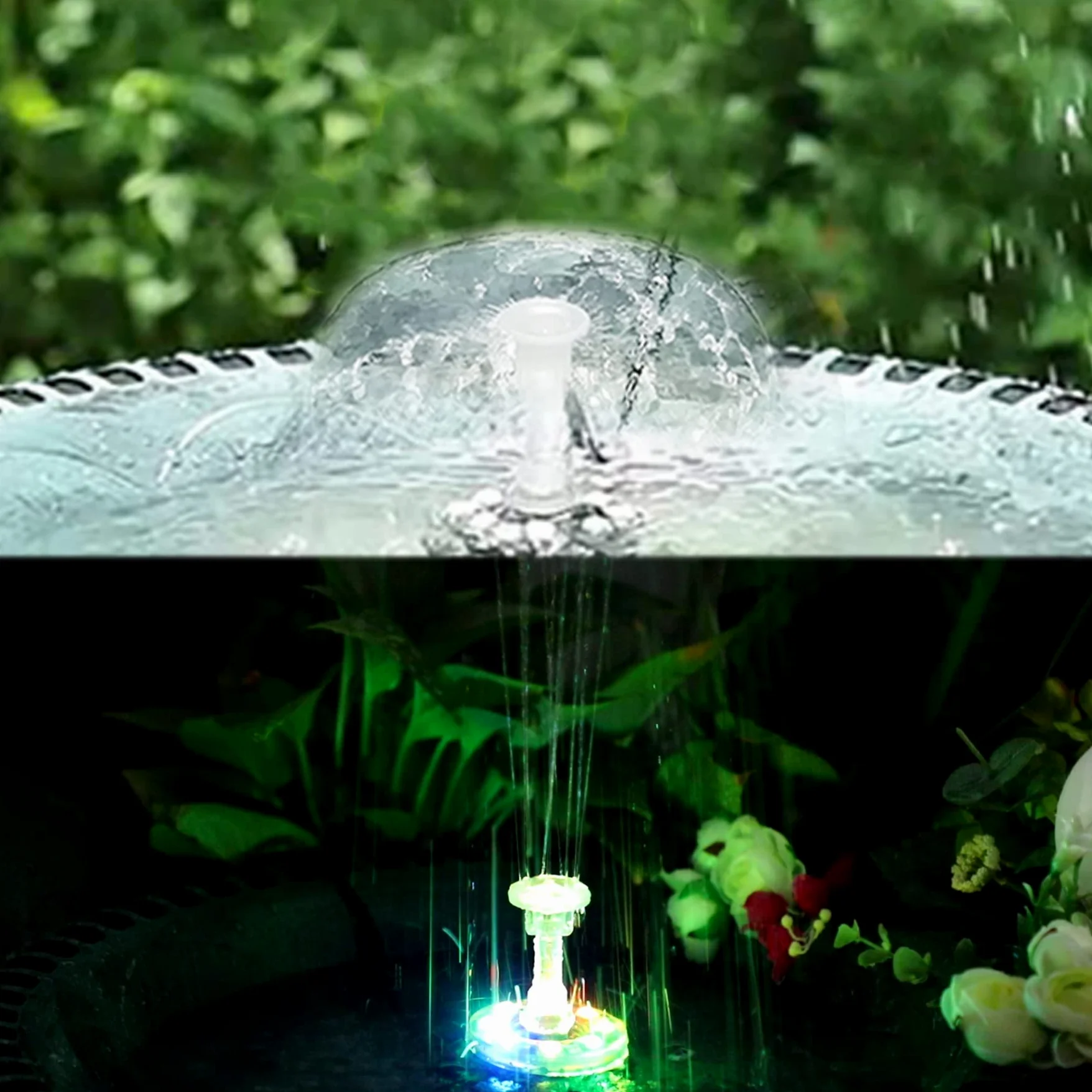 Fontaine Solaire LED avec Panneau Solaire 7W, Batterie 5000 Mah intégrée, 10 Styles de Fontaine pour Jardin, Bain d'oiseaux et étang