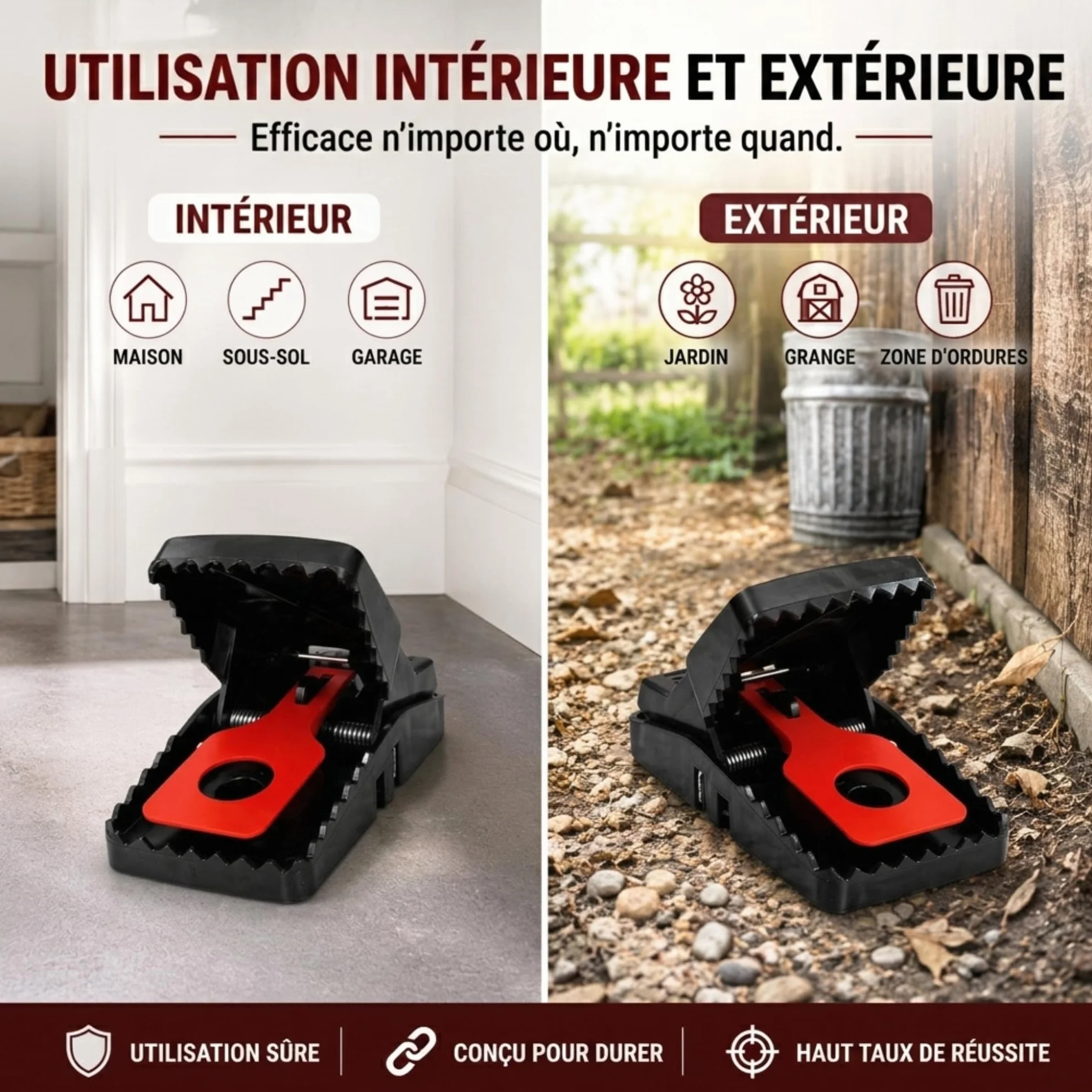 GIVERNY Piège à Rats XXL Lot de 6 Tapette Ultra-Puissante Réutilisable Anti Rongeurs Non Toxique Intérieur Extérieur