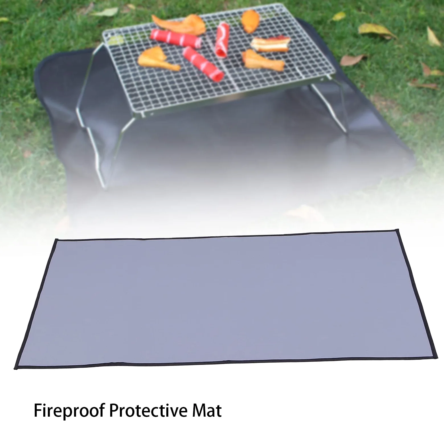 Tapis de protection pour barbecue extérieur résistant au feu pour terrasse, terrasse, pelouse, tapis résistant à la chaleur en fibre de verre enduit de silicone, résistant à (Gris angle droit grand