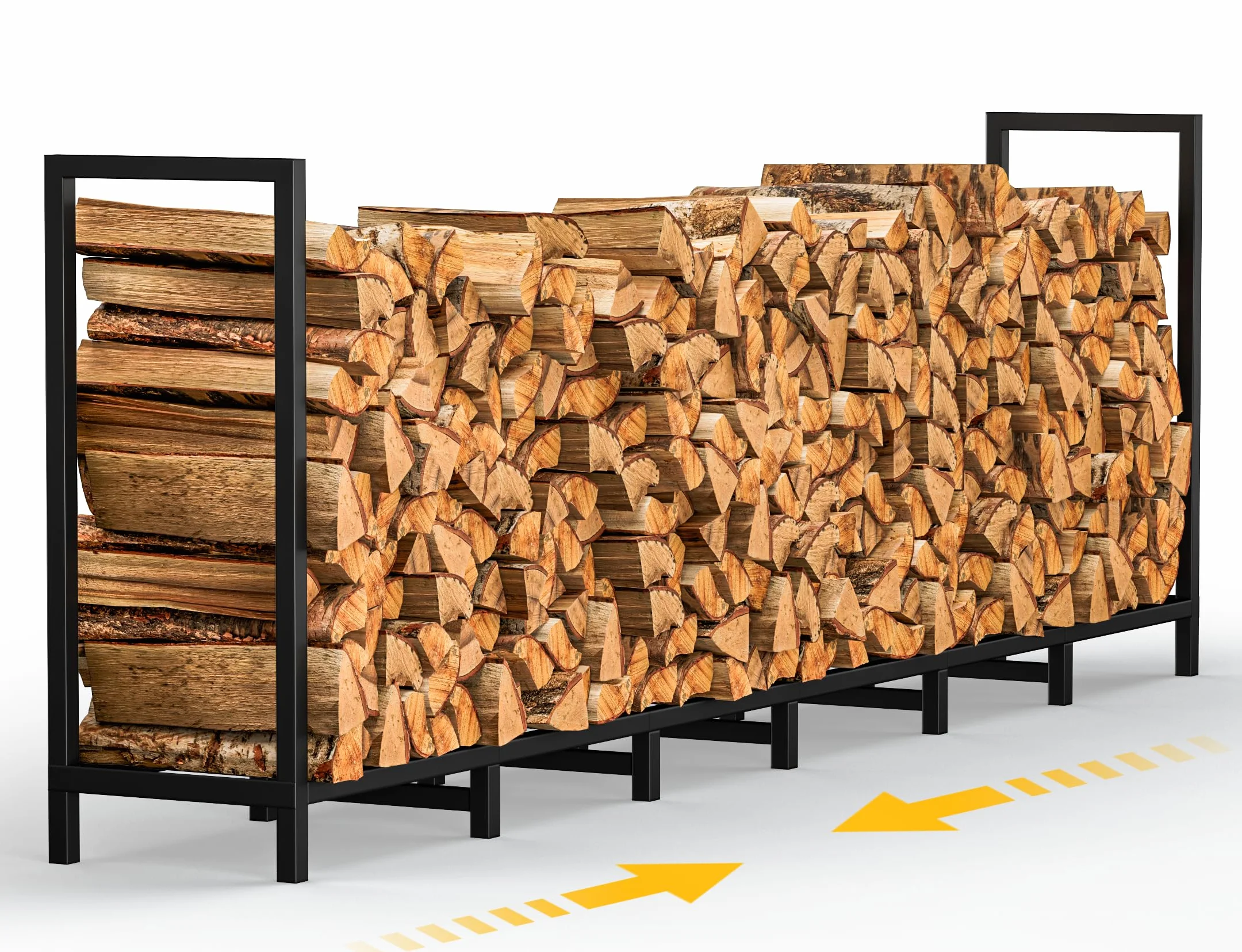 Range-bûches d'extérieur 2,4 m avec 14 pieds, étagère à bois résistant à la rouille, empilable réglable