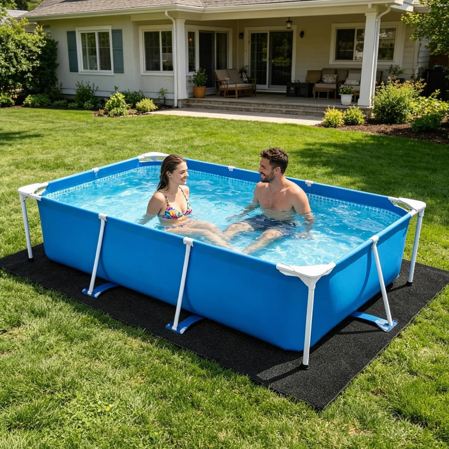 400x400cm Tapis De Sol pour Piscine Hors Sol Rectangulaire, Bâche De Sols Piscines Rectangulaire Épaisse Antidérapant Pliable - Tapis De Protection Piscine pour Spa Extérieur Intérieur