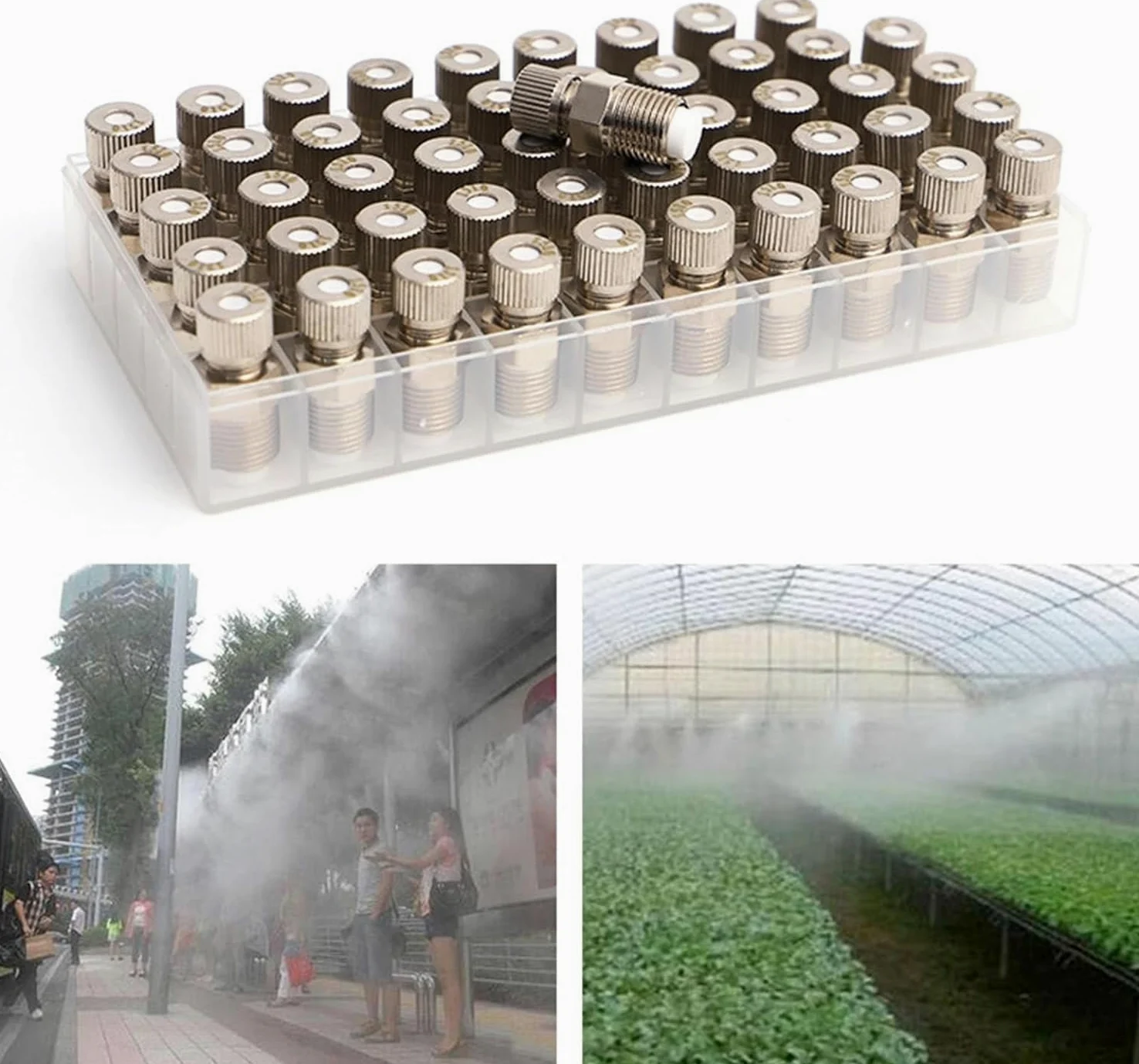 Buses de brumisation en laiton – 50 têtes de pulvérisation haute pression pour systèmes de refroidissement extérieurs | Filetage G 1/8" avec orifice de 0,4 mm pour un débit d'eau efficace