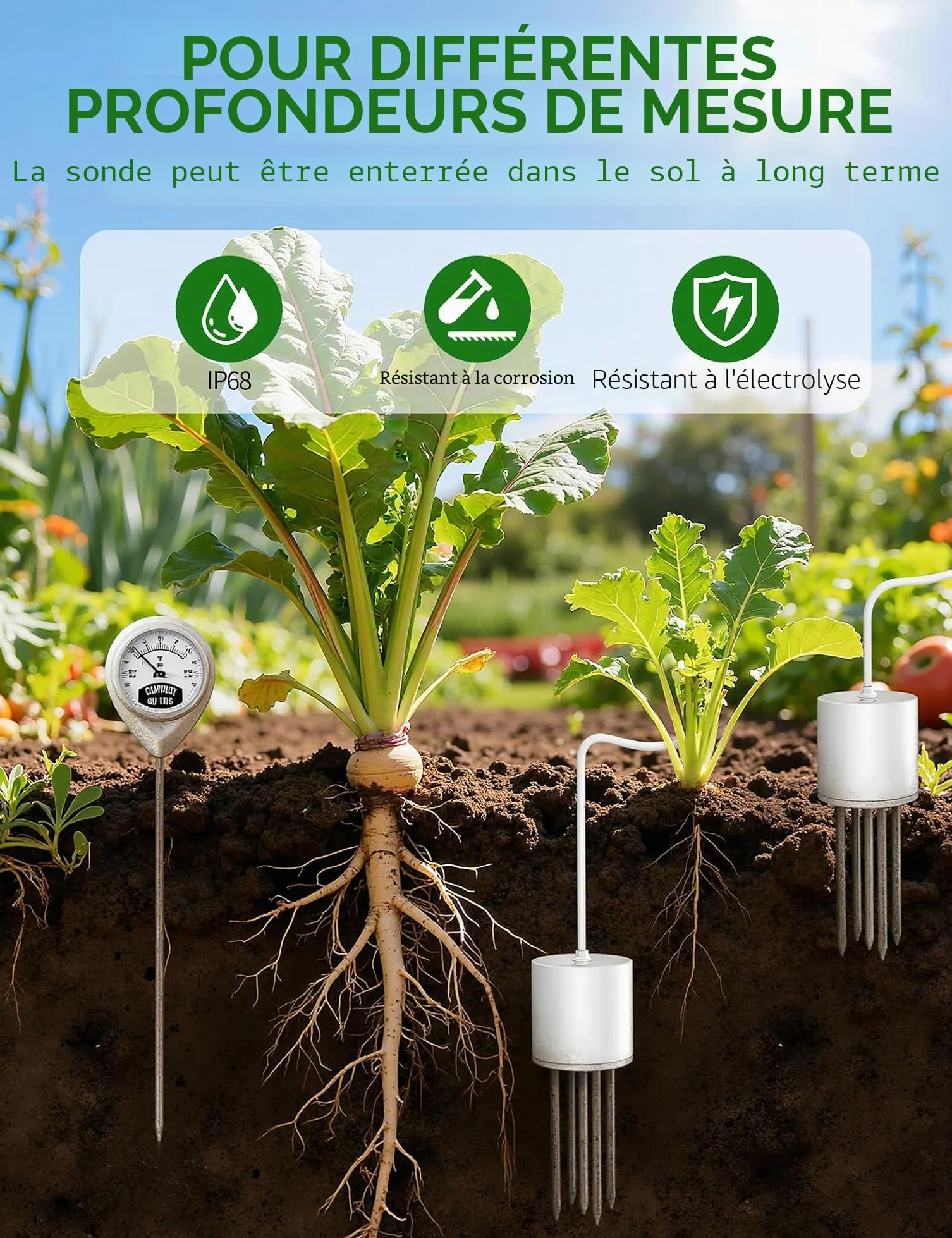 EXTSUD Testeur de pH du Sol 7 en 1, Testeur pour Humidité/Fertilité/pH/Température/Lumière/Humidité Ambiante/Température Ambiante, Humidimetre Hygrometre pour Pot de Fleurs Plante Jardin Ferme Cour
