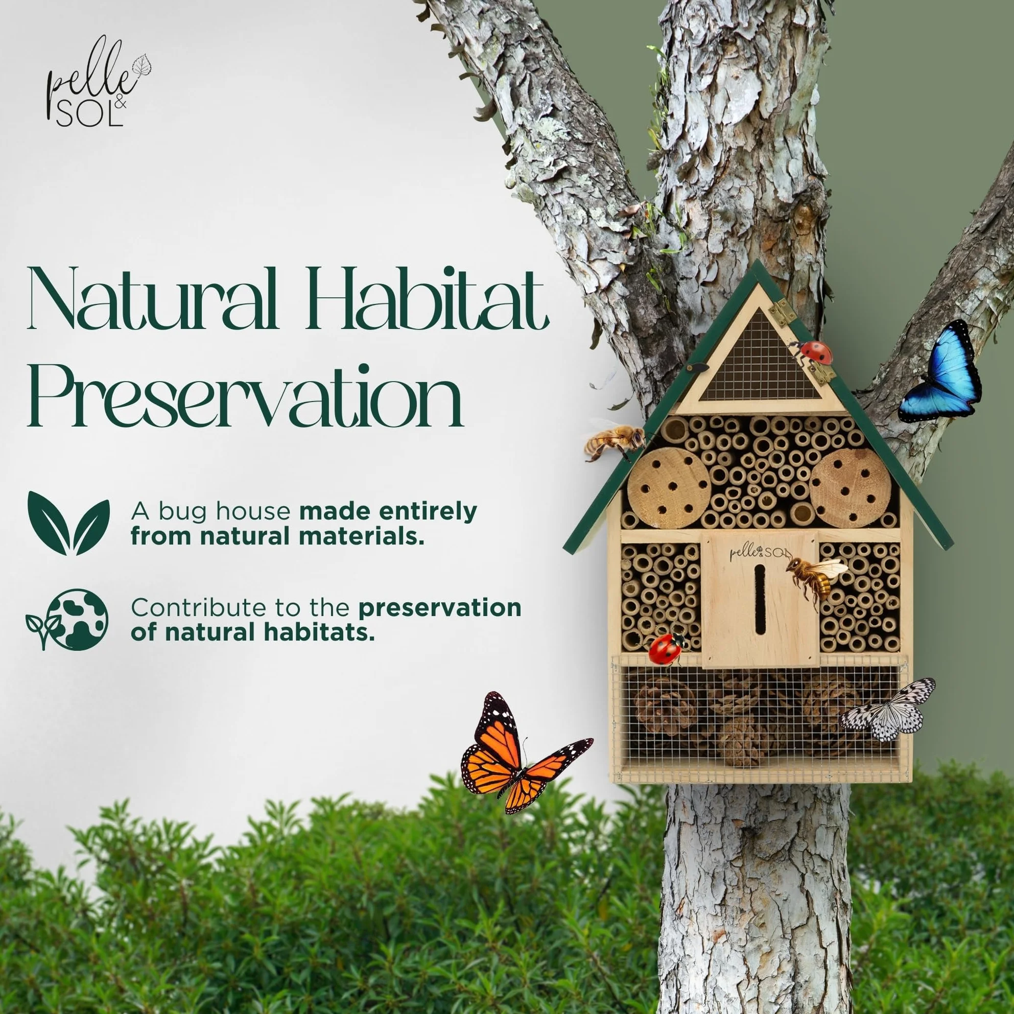 Pelle & Sol Maison à Abeilles écologique | Hôtel à Insectes en Bambou résistant aux intempéries pour Jardin