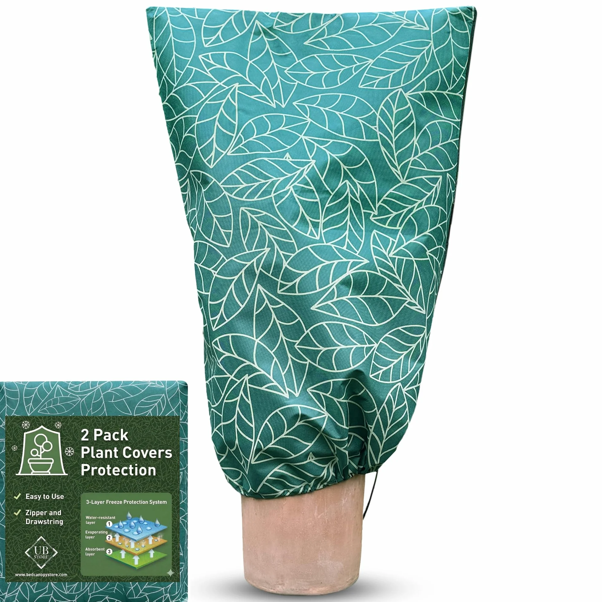 Lot de 2 Housse Hivernage 80x120 cm Vert Sac de Protection Plantes Exterieur Contre Gel Cordon Serrage Zipper