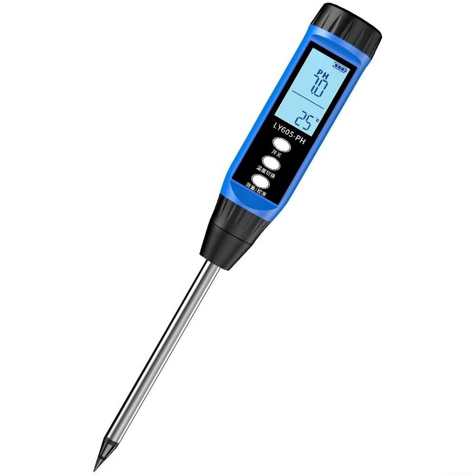 Testeur de sol numérique avec écran LCD, pH 3-14 haute précision et humidimètre pour l'agriculture et le jardin, fonctionnement portable à un bouton (605)