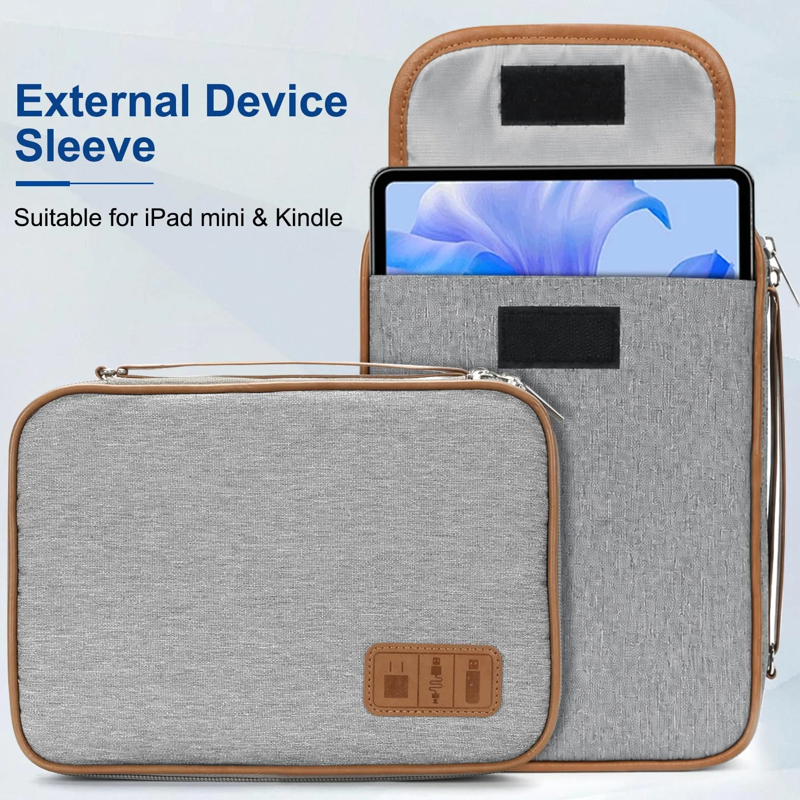 AiQInu Pochette Organisatrice Électronique avec Poche iPad Mini, Fente pour Carte SD, Gris