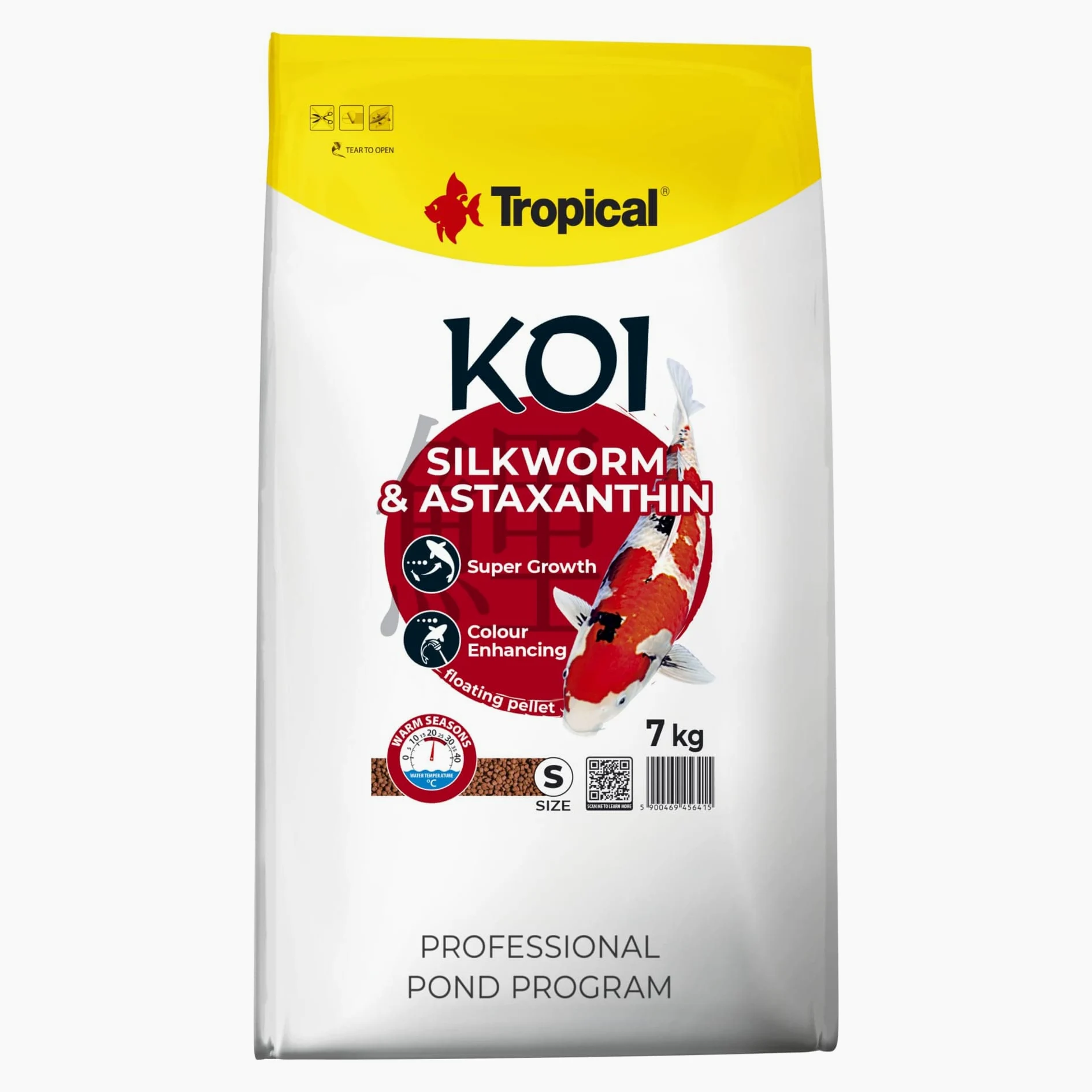 Koi Silkworm&ASTAXANTHIN Pellet Size S 7kg - Nourriture pour Poissons de Bassin, Petits granulés