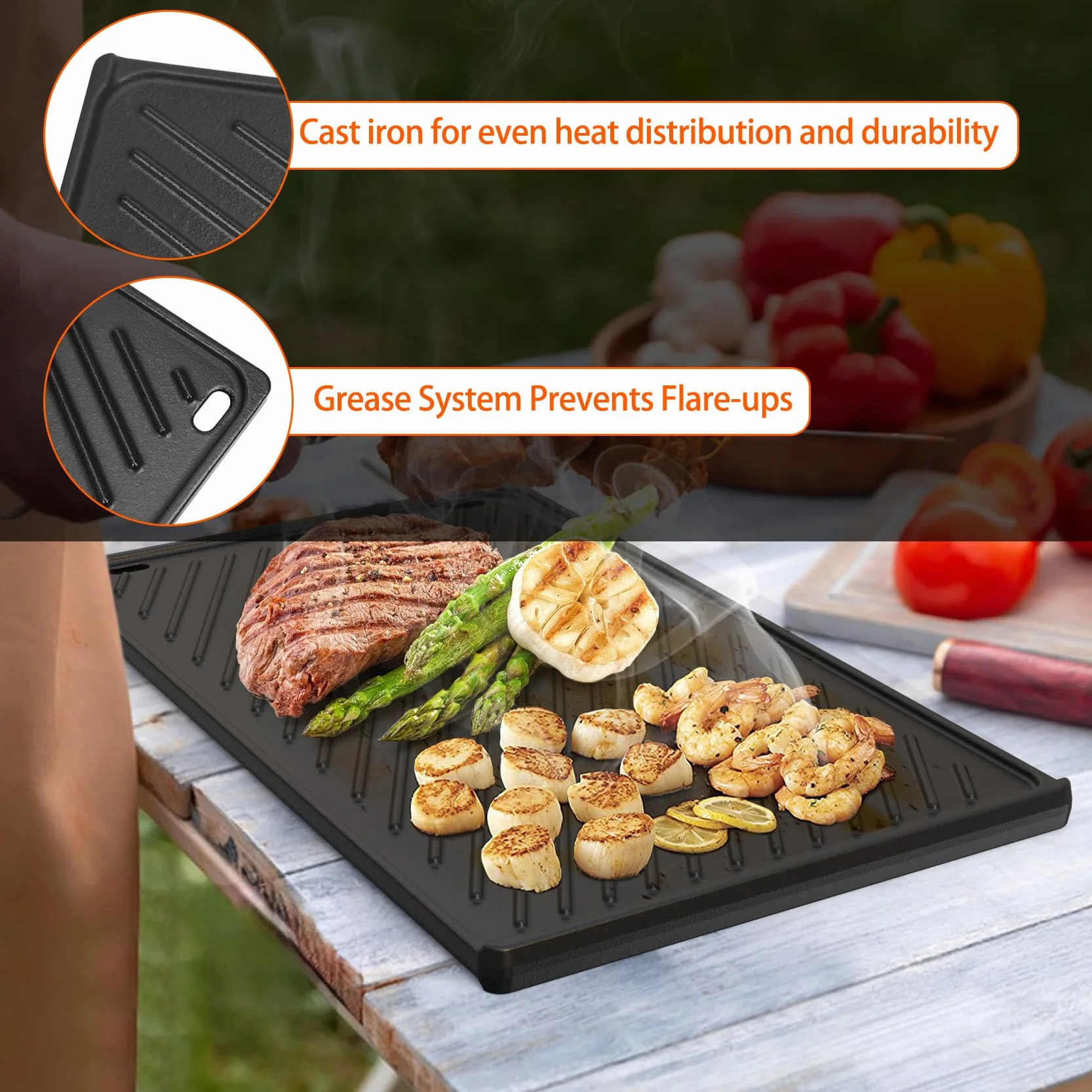 onlyfire Plaque de Cuisson Réversible 47 x 28 cm pour Barbecue à Gaz Weber Genesis II 400 LX400 - Fonte Plancha BBQ