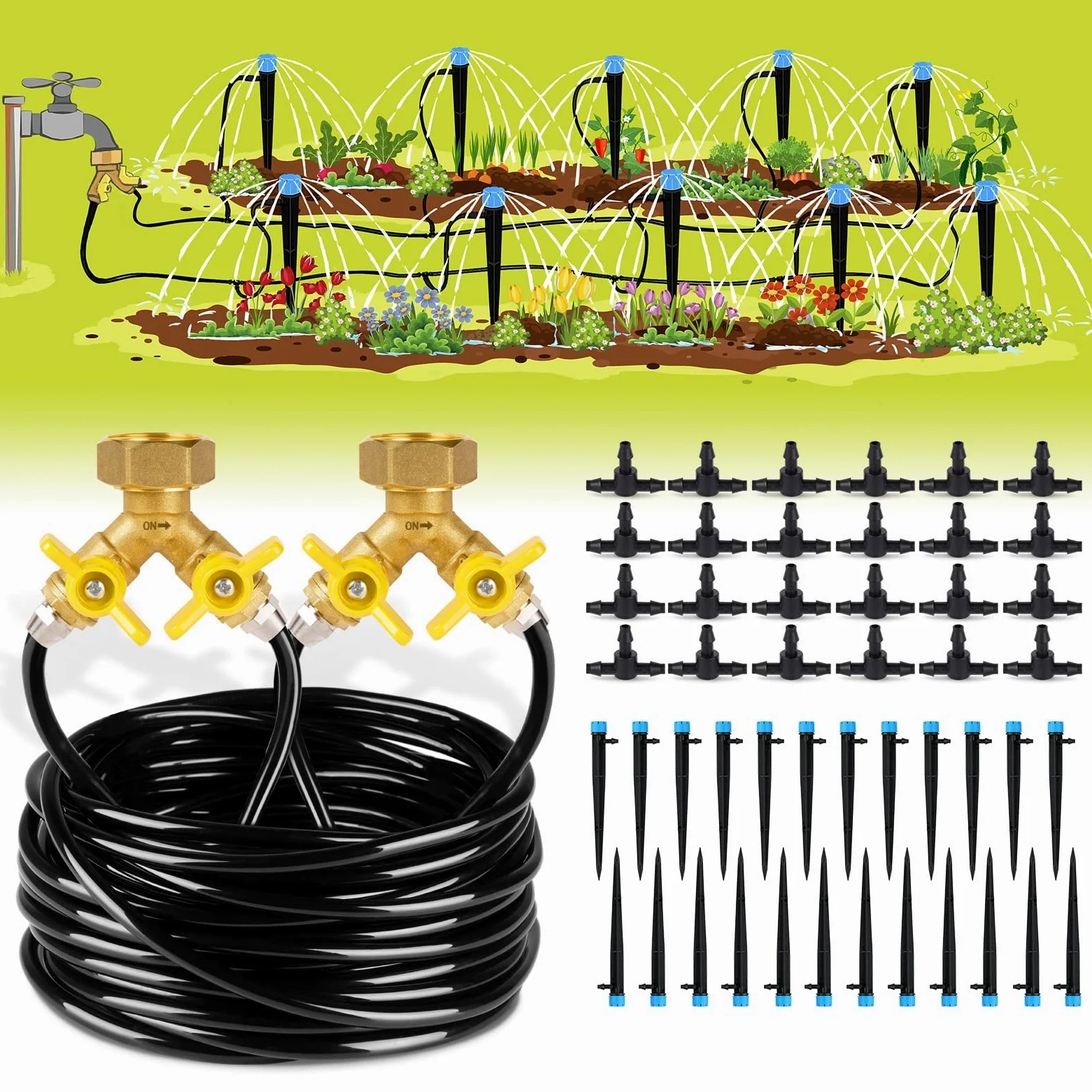 HIRALIY Kit d'irrigation goutte à goutte de 30,5 m, système d'arrosage pour plantes, 8 x 5 mm, tube de distribution vierge, équipement d'irrigation automatique pour jardin, serre, parterre de fleurs,
