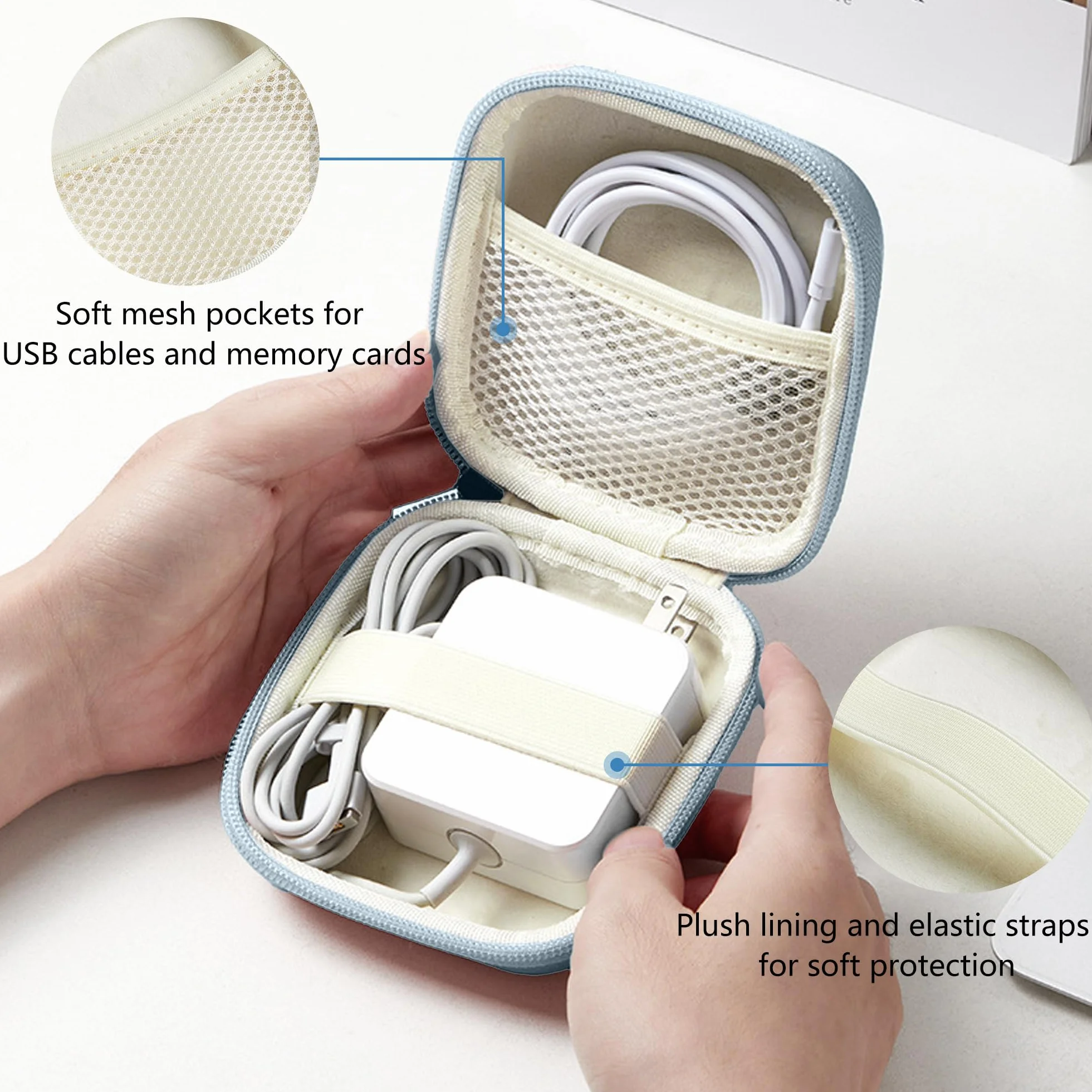 MacBook Organiseur de Chargeur Sac de Rangement Accessoires de Voyage Compatible Câbles USB Bleu