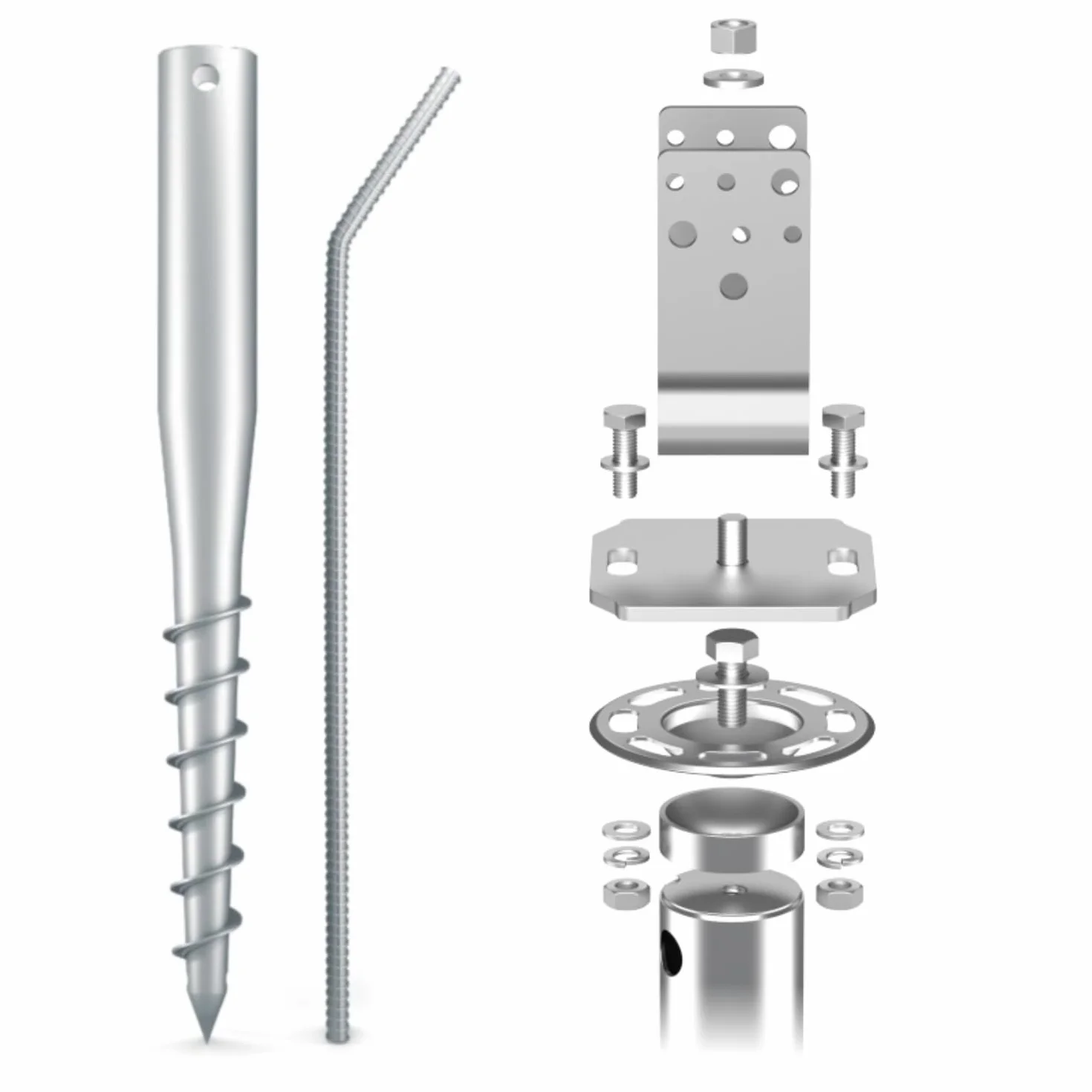 Lot de 2 fondations à vis TILT 100 cm support poteau 8 cm angle en U galvanisé à chaud diamètre 60 x 2 mm M12