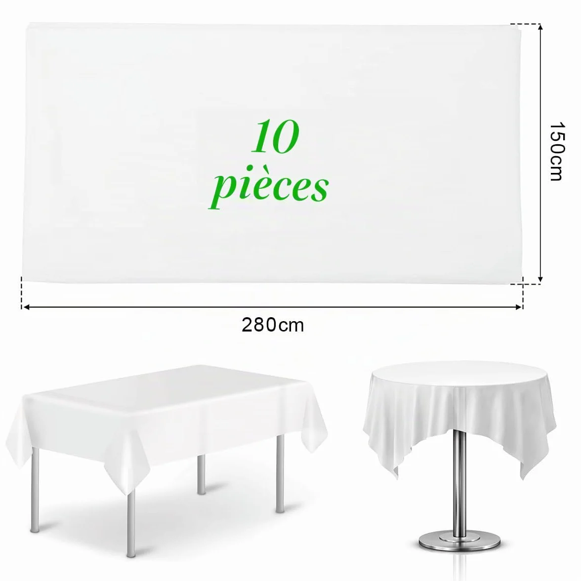 Nappes Jetables Blanche 150 x 280cm Imperméable en PEVE Rectangulaires pour Fête Pique-Nique Barbecue Mariages Banquet