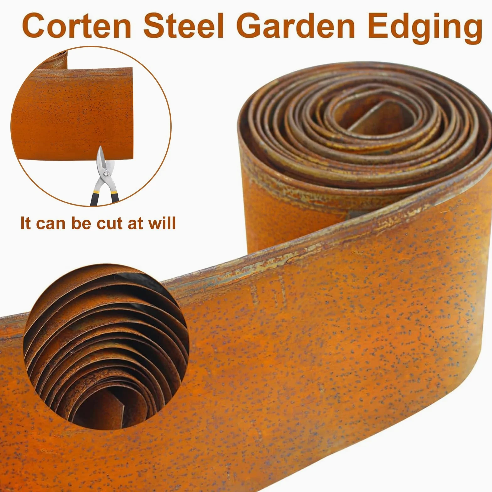 Bordure de pelouse en métal robuste pour jardin et pelouse | Bordure de pelouse en acier Corten aspect rouille - Bordure de parterre pour pelouse DIY