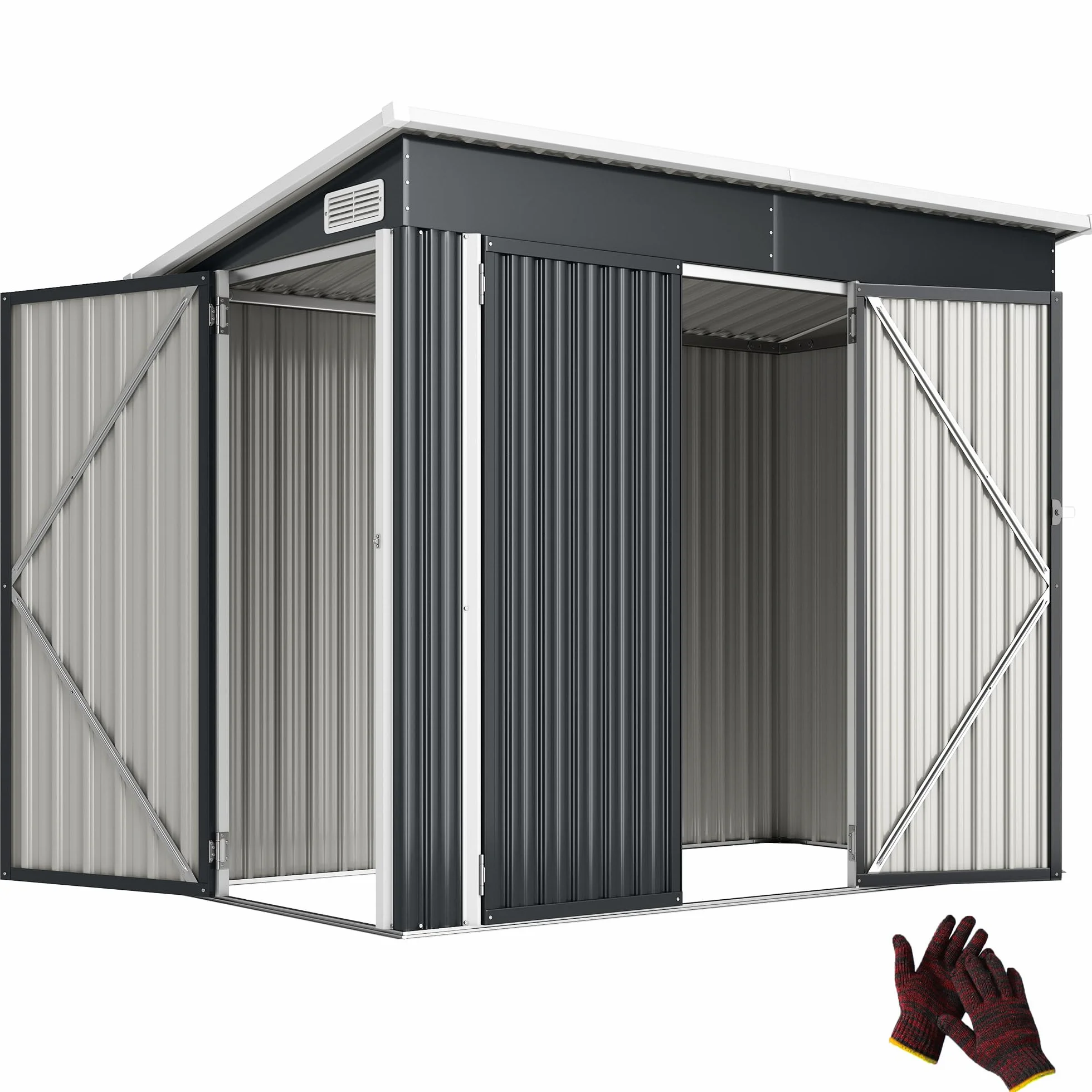 Outsunny Abri de Jardin métal 234 x 132 x 185 cm Triple Porte verrouillable Toit incliné Acier galvanisé Gris foncé