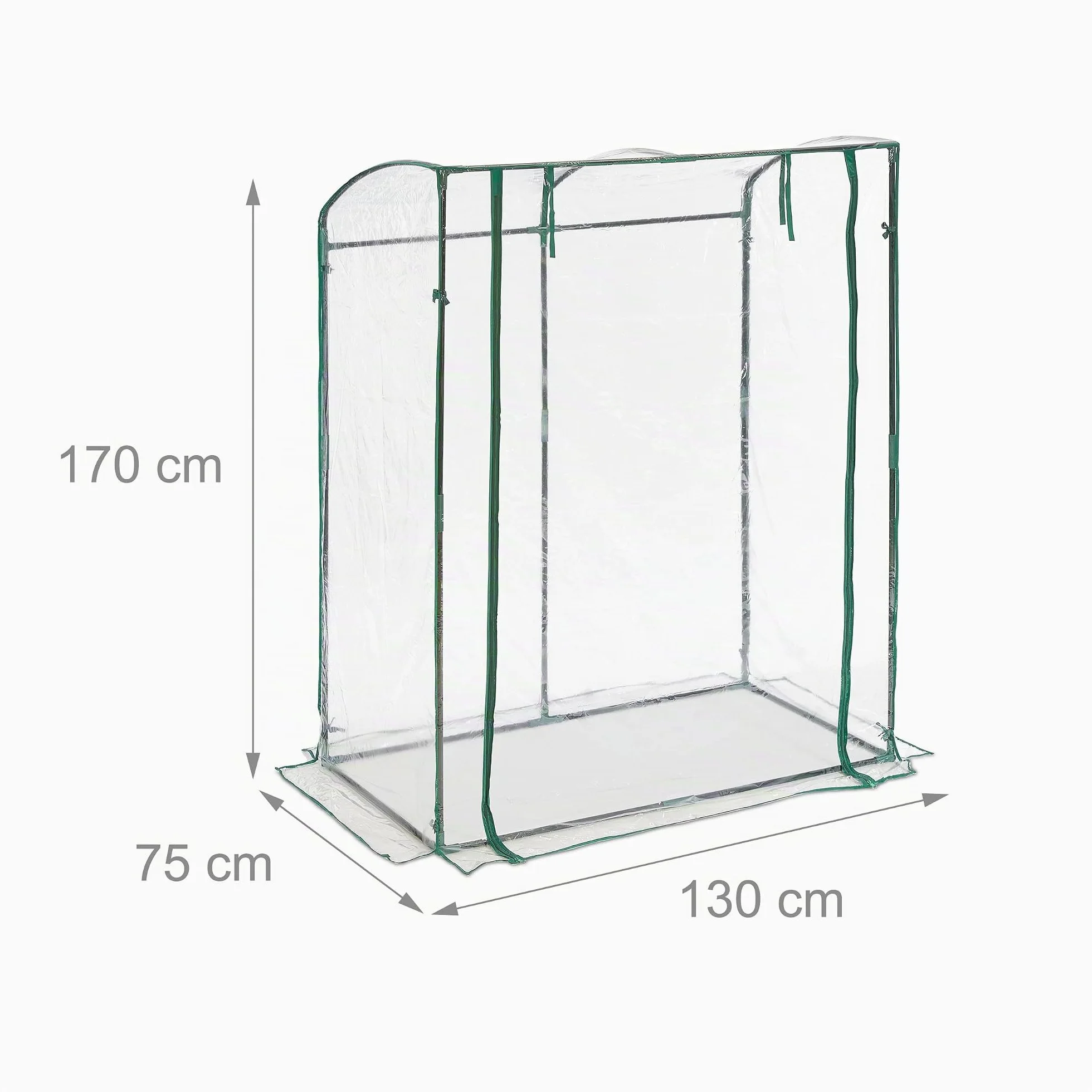 Relaxdays Serre, bâche en PVC, HLP : 170 x 130 x 75 cm, praticable avec Porte, Transparent/Vert