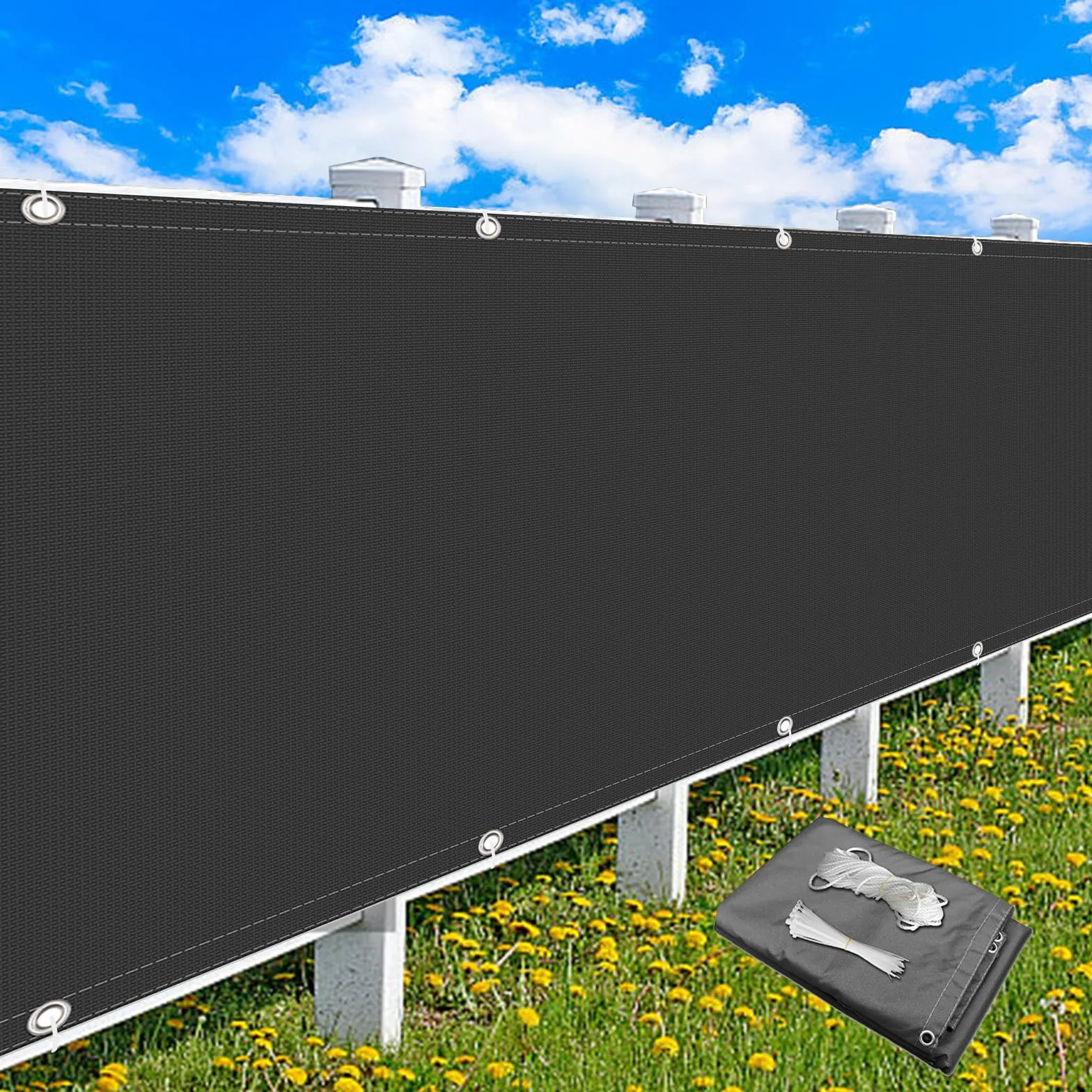 Brise Vue Balcon 1.2x1.5m Gris foncé Couverture de Écran Jardin Résistant au Vent UV Protection Vie Privée Oeillets Cordons